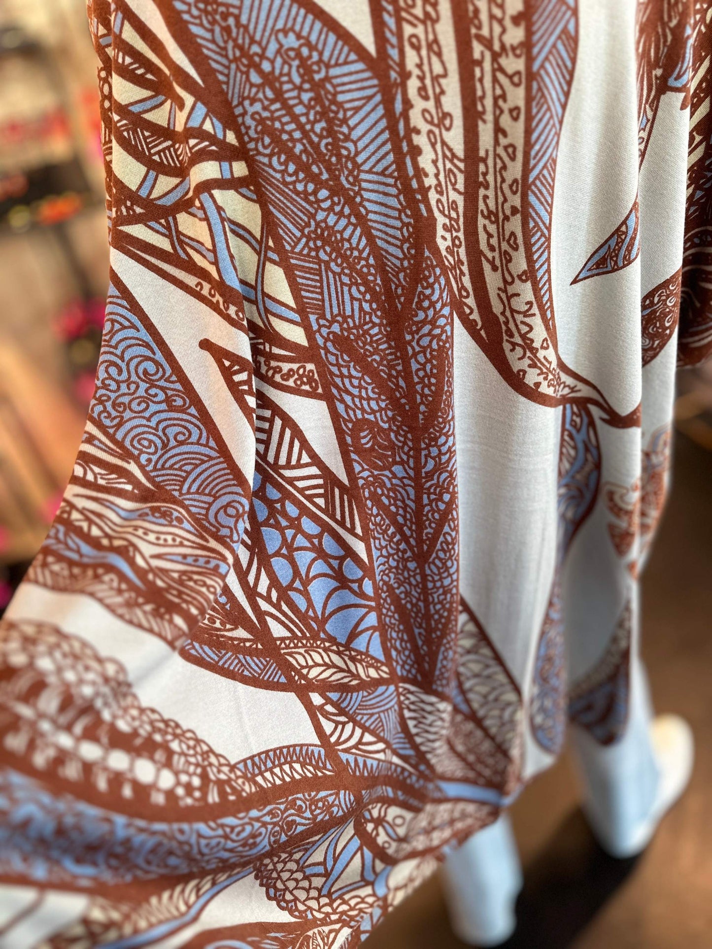 SOUL LEAVES Fein-Strick Kaschmir & Seide Poncho, bedruckt, UNIKAT