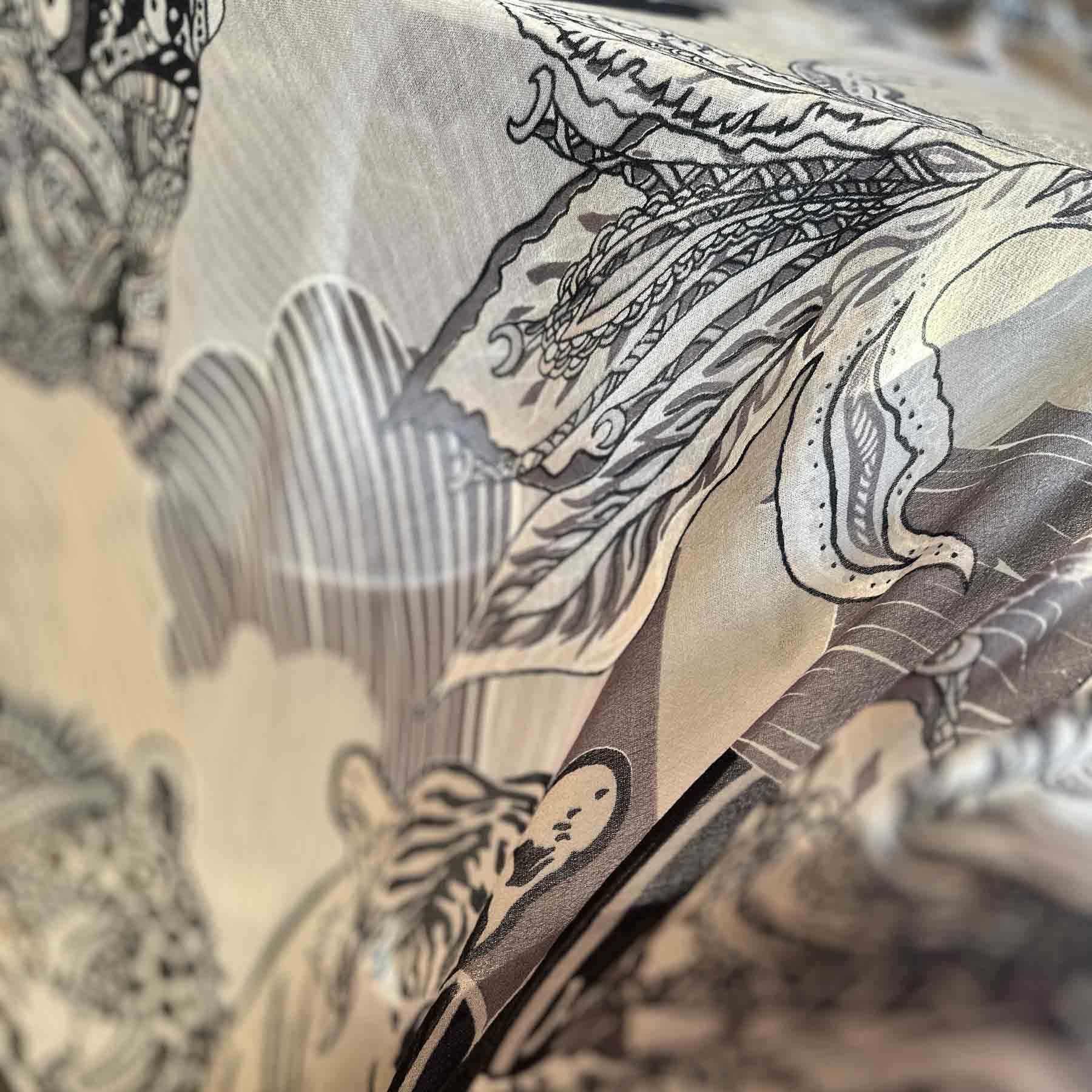 WILD FAMILY BONDS sehr leichter Kaschmirschal, beige black & taupe - Limitiert auf 3 Stück