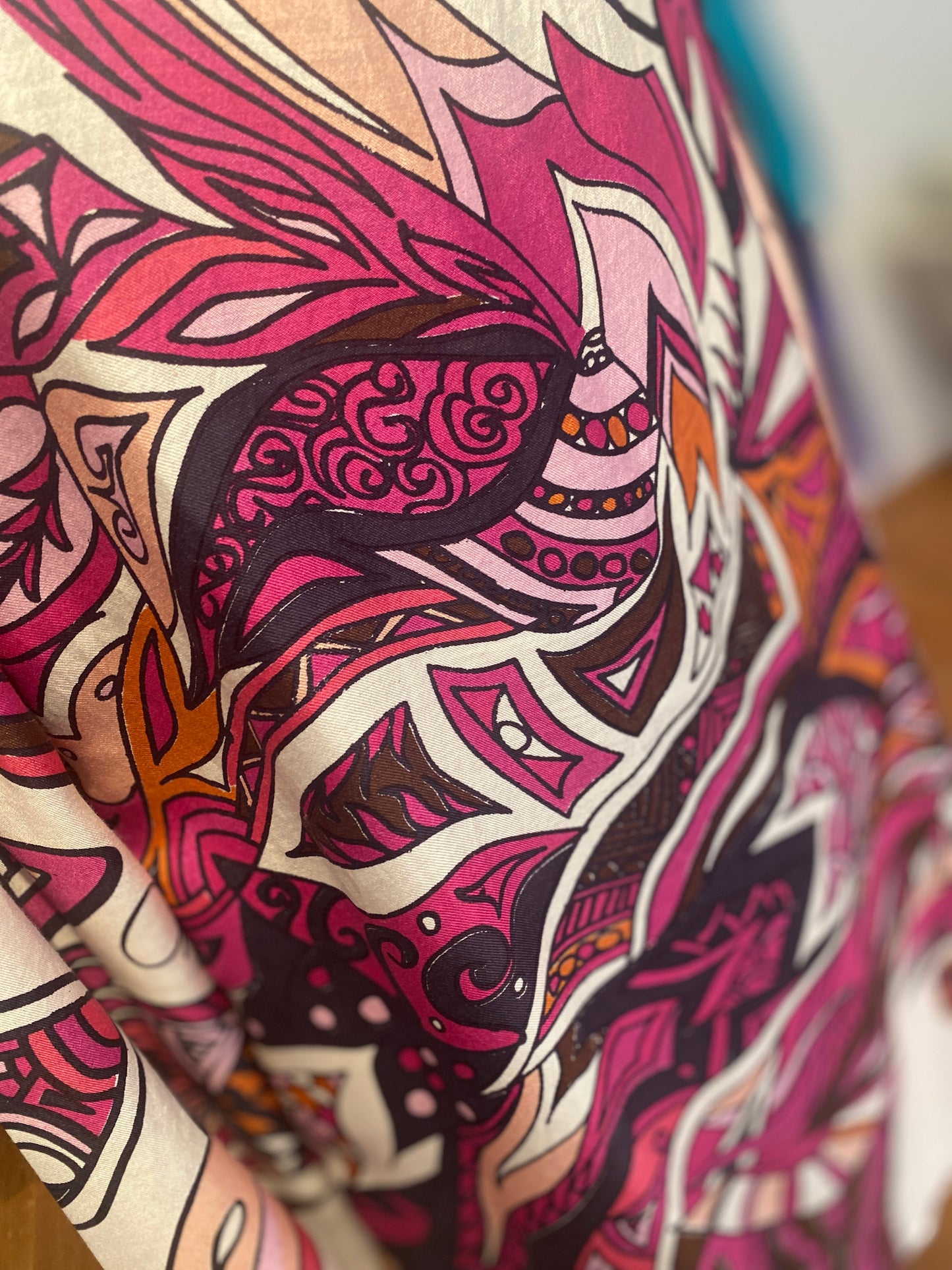 „FLAMINGO GARDEN Seiden-Tunika, pink & mauve & orange, Unikat