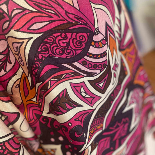 FLAMINGO GARDEN Seiden-Tunika, pink & mauve & orange limited Edition 3