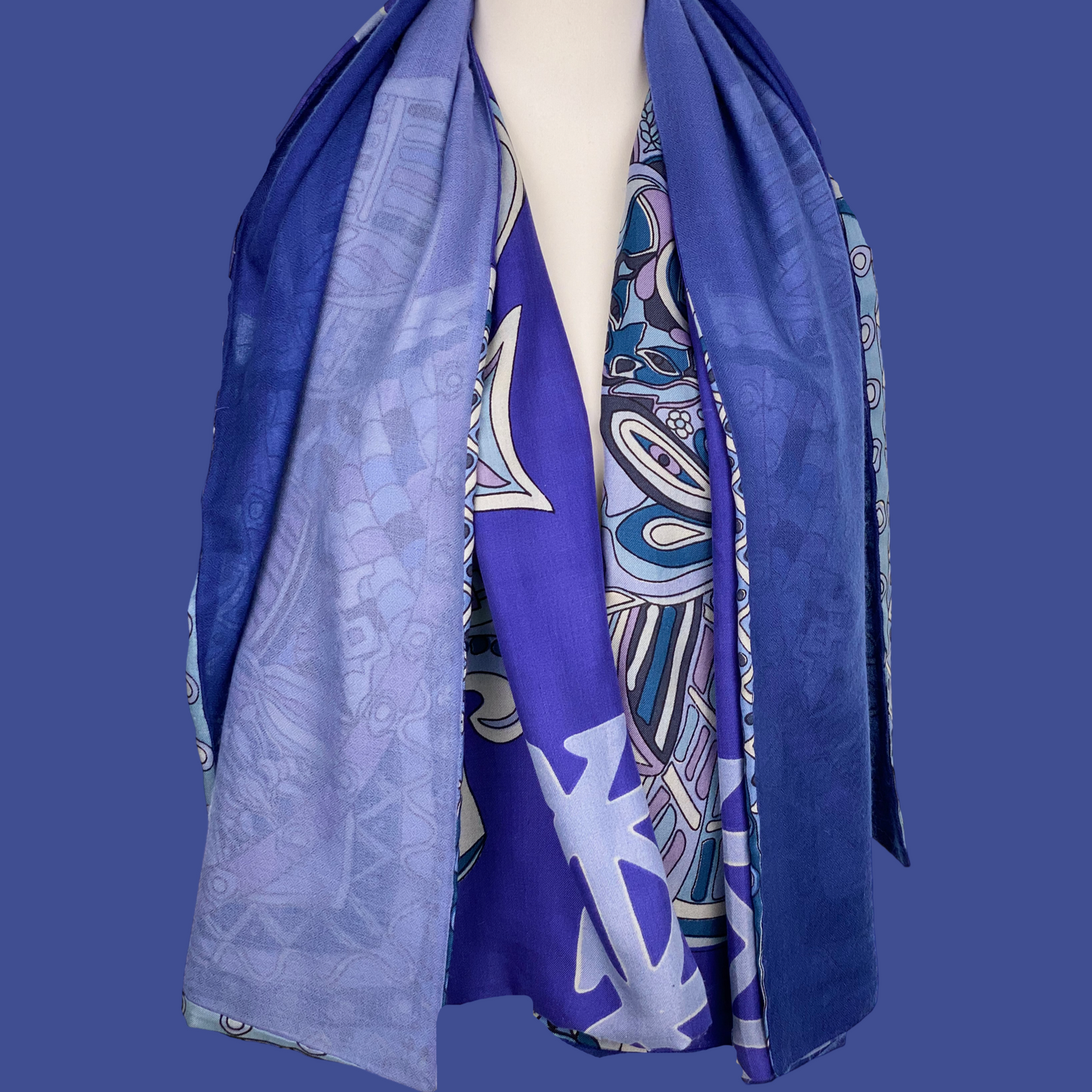 “4 SAMURAIS”- 150x150 XL Tuch/Stola - Kaschmir & Seide Doubleface, Lila/blau/violett- Limited Edition #2