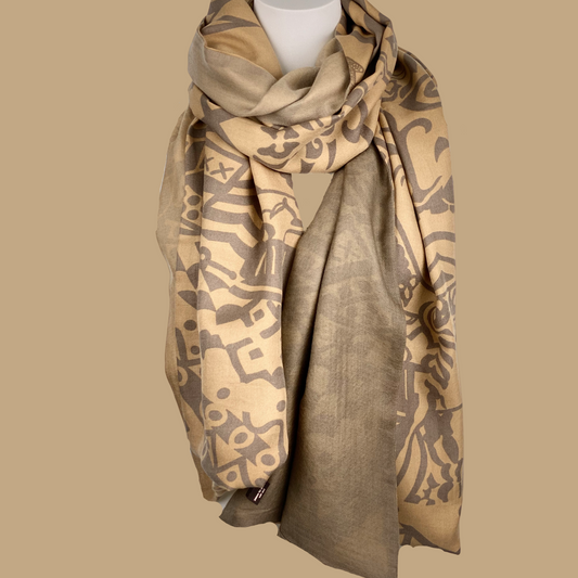 LAST SAMURAI  Kaschmir Schal, doubleface, 100x100, beige/ taupe, limited edition