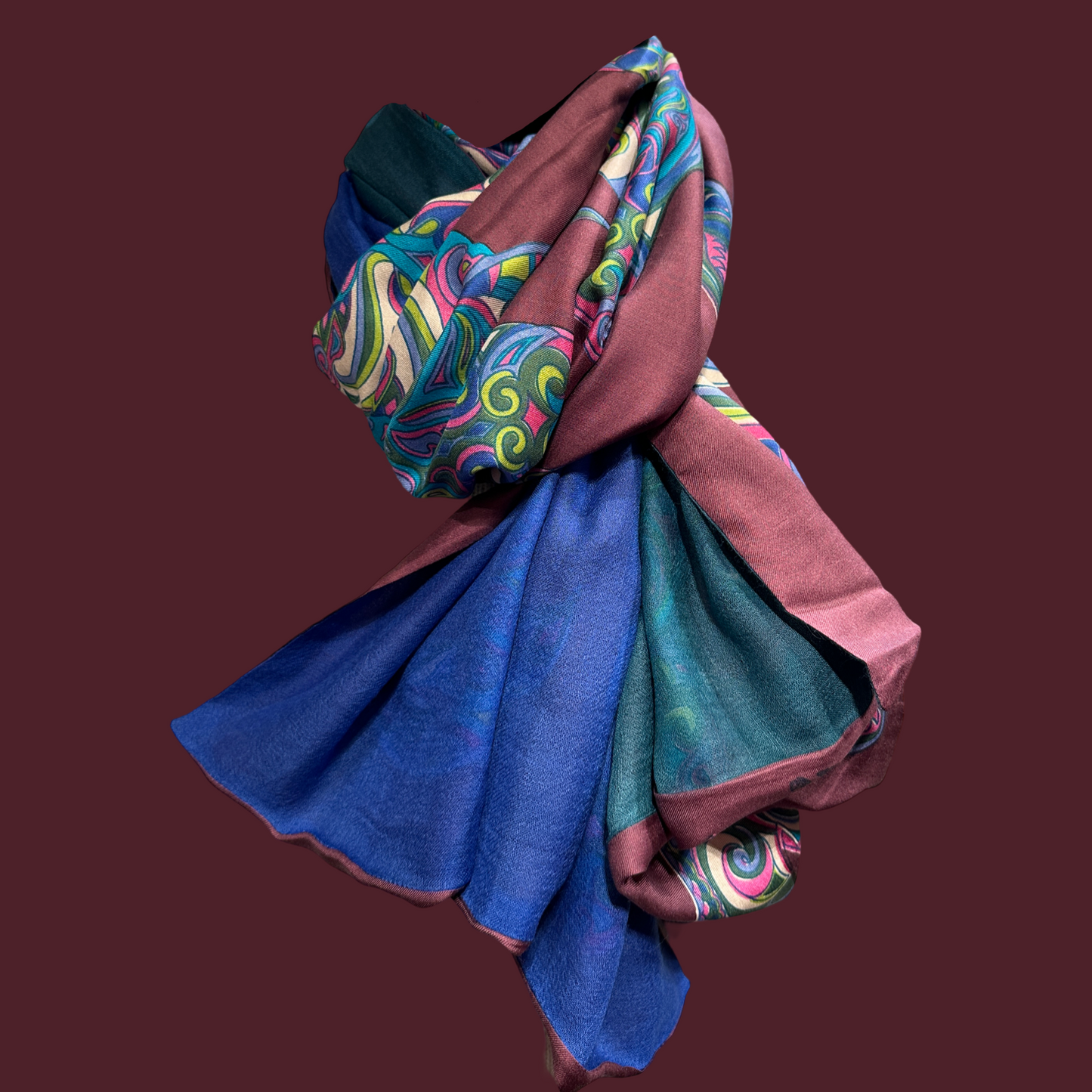 TURTLE LOVE Doubleface Kaschmir & Seiden-Schal - 200x100 - bordeaux/ petrol/ türkis - Limitiert #5