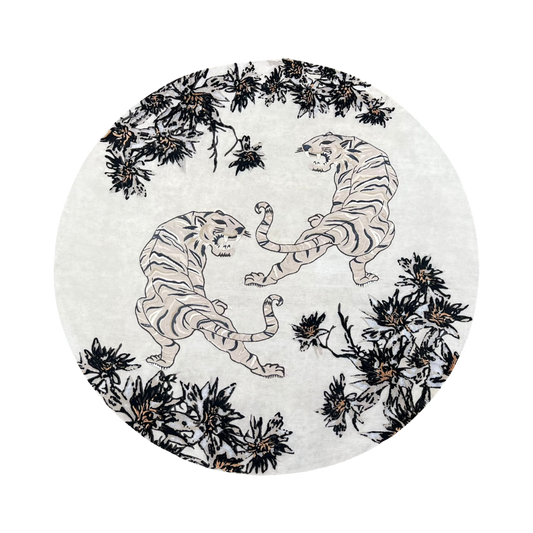 Twin Tigers - Teppich Unikat - Unique Designer Rug 230 cm - Knüpfzeit ca 150 Tage