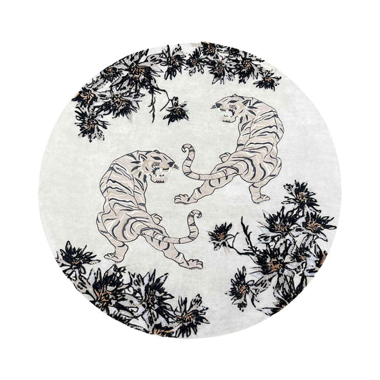 Twin Tigers - Teppich Unikat - Unique Designer Rug 230 cm - Knüpfzeit ca 150 Tage