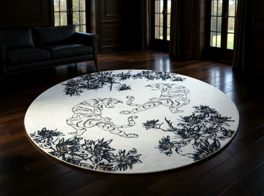 Twin Tigers - Teppich Unikat - Unique Designer Rug 230 cm - Knüpfzeit ca 150 Tage