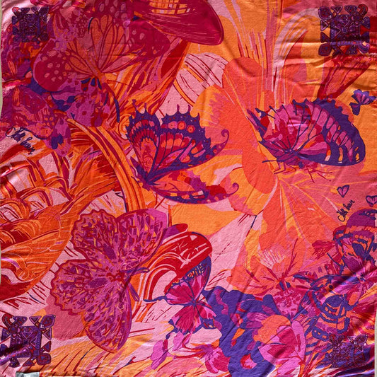 METHAMORPHOSE Kaschmir Carre Tuch, Lila, Orange, Burgund, Pink. Limitiert 3/5