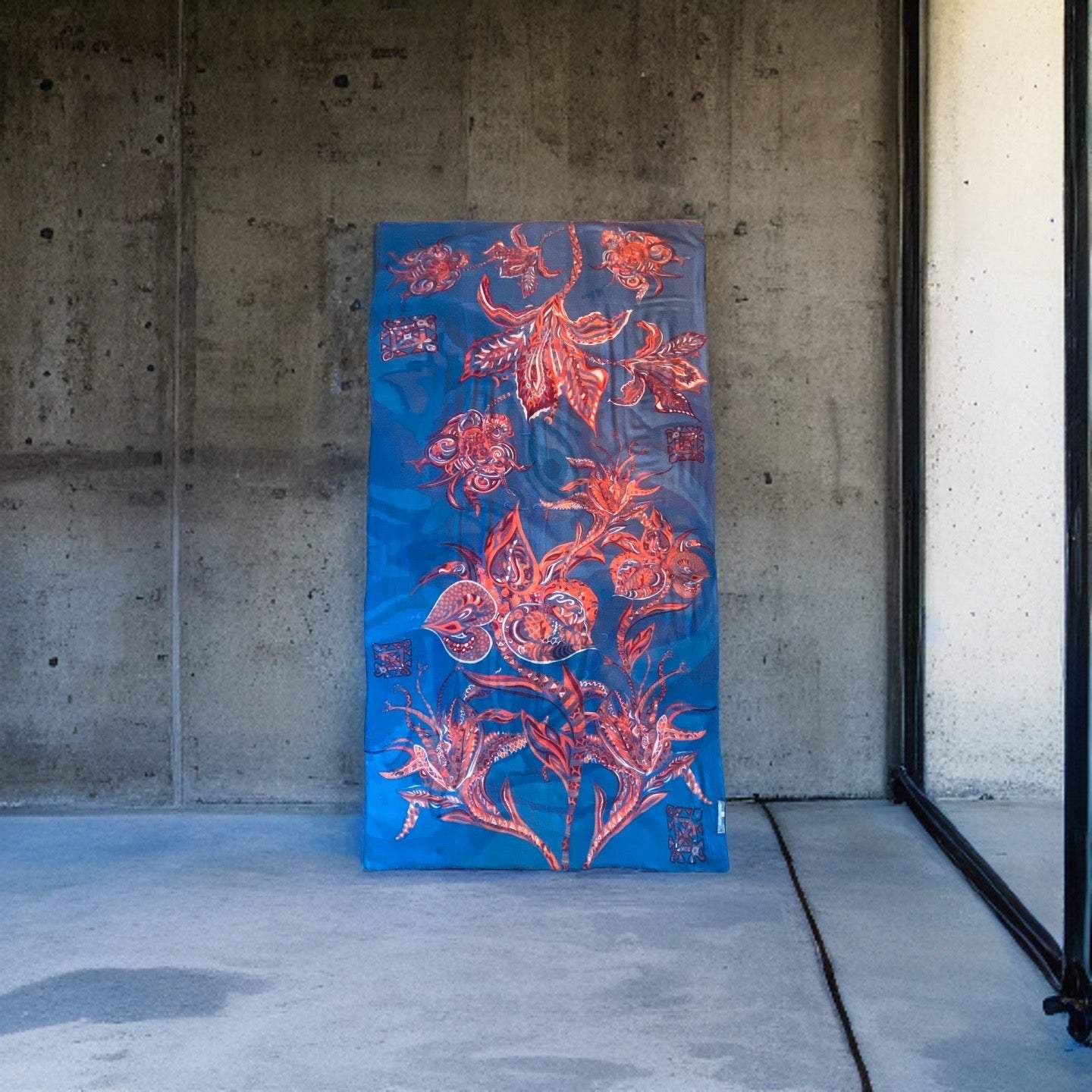 Schal SOUL FLOWERS leichter Baby-Kaschmir, blue&orange, limitiert 5 St