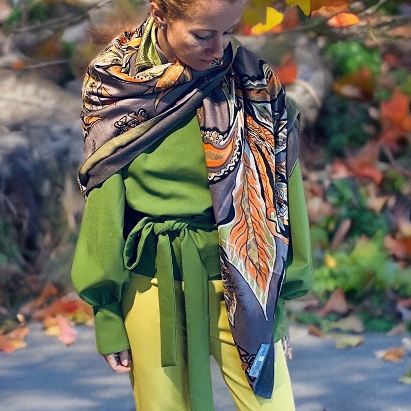 “BONDED IN GARDEN EDEN “ - LIMITED EDITION #2 von 4 Stück -  Kaschmir & Seide, Doubleface - greenery