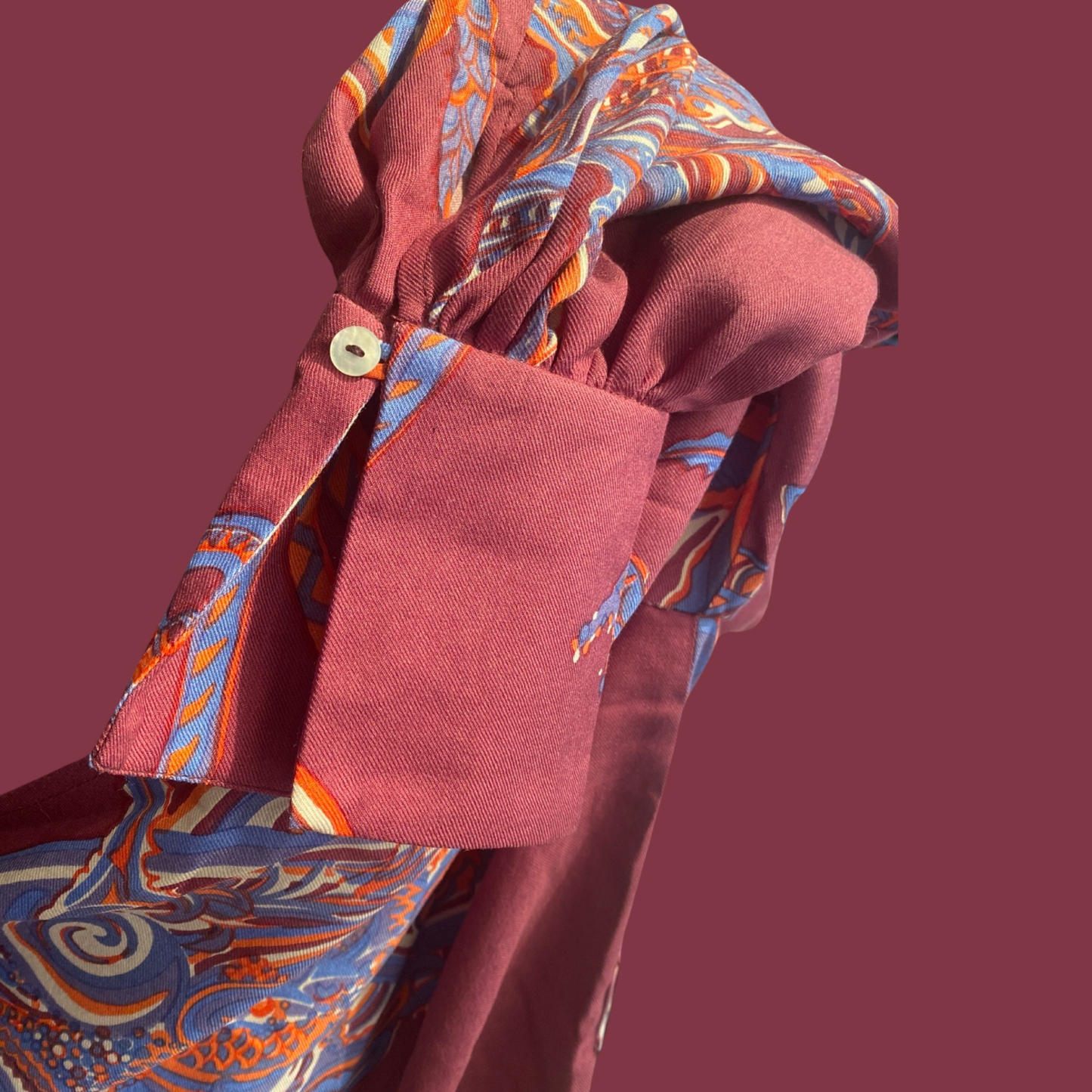 SOUL FLOWERS Wolle & Seiden-Wickelbluse, mauve & orange & blau, UNIKAT