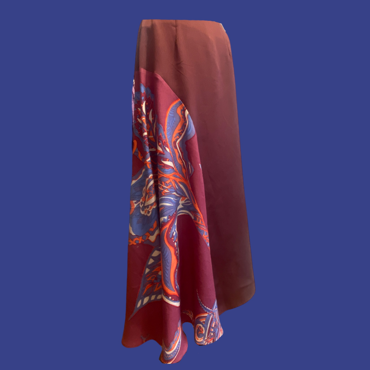 SOUL FLOWERS Wolle & Seiden-Wickelbluse, mauve & orange & blau, UNIKAT