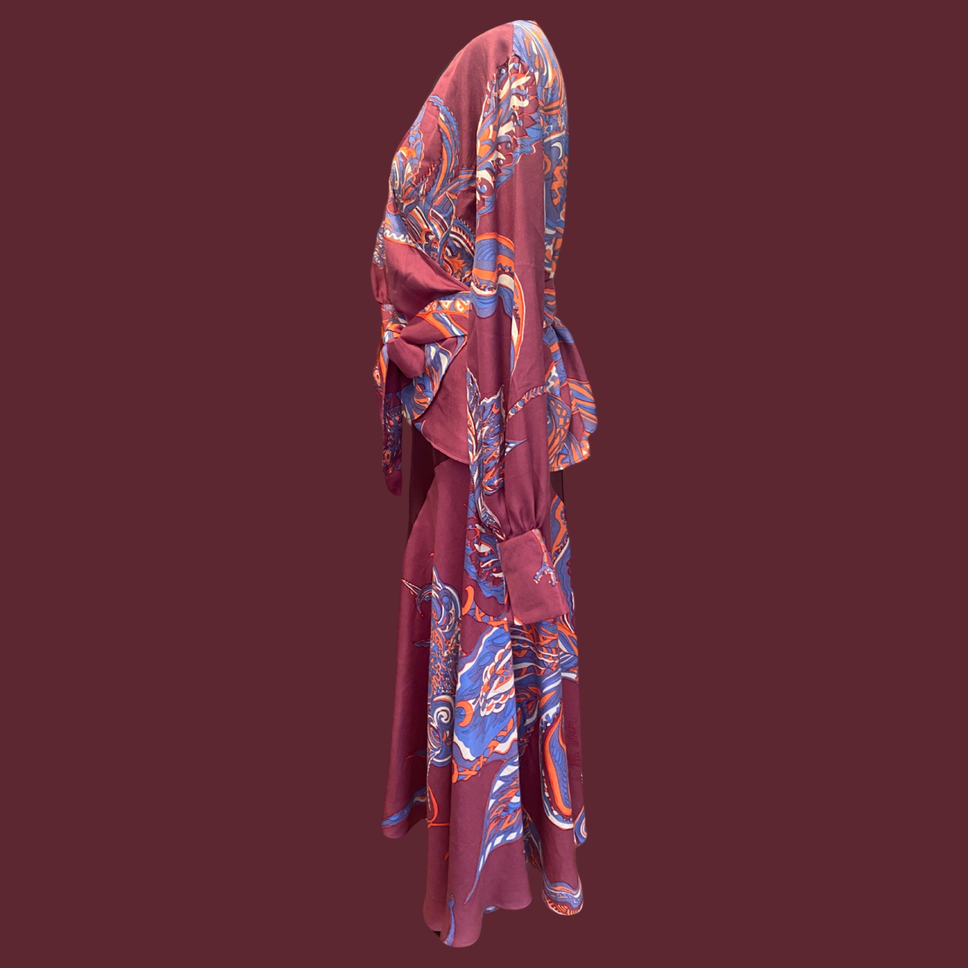 SOUL FLOWERS Asymmetrischer Rock, Seide, mauve, orange & blau, Unikat