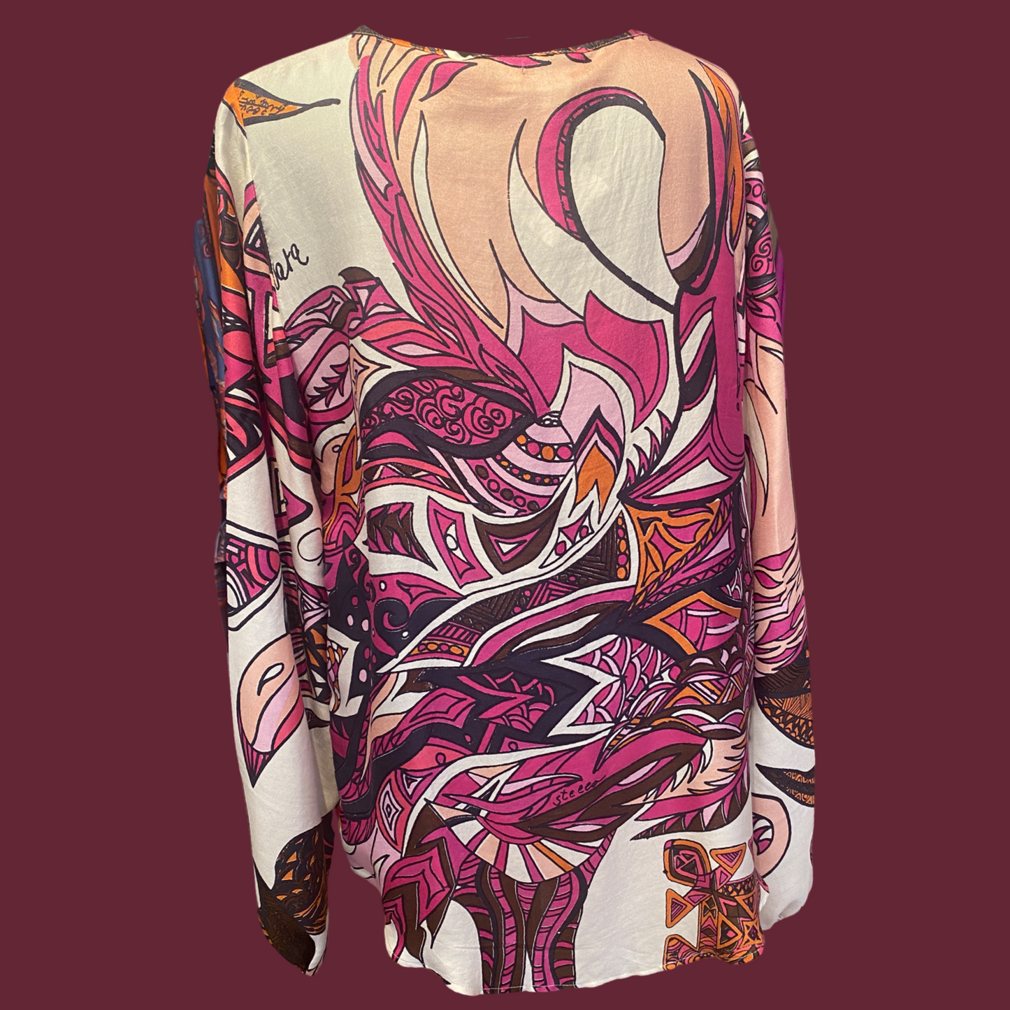 „FLAMINGO GARDEN Seiden-Tunika, pink & mauve & orange, Unikat