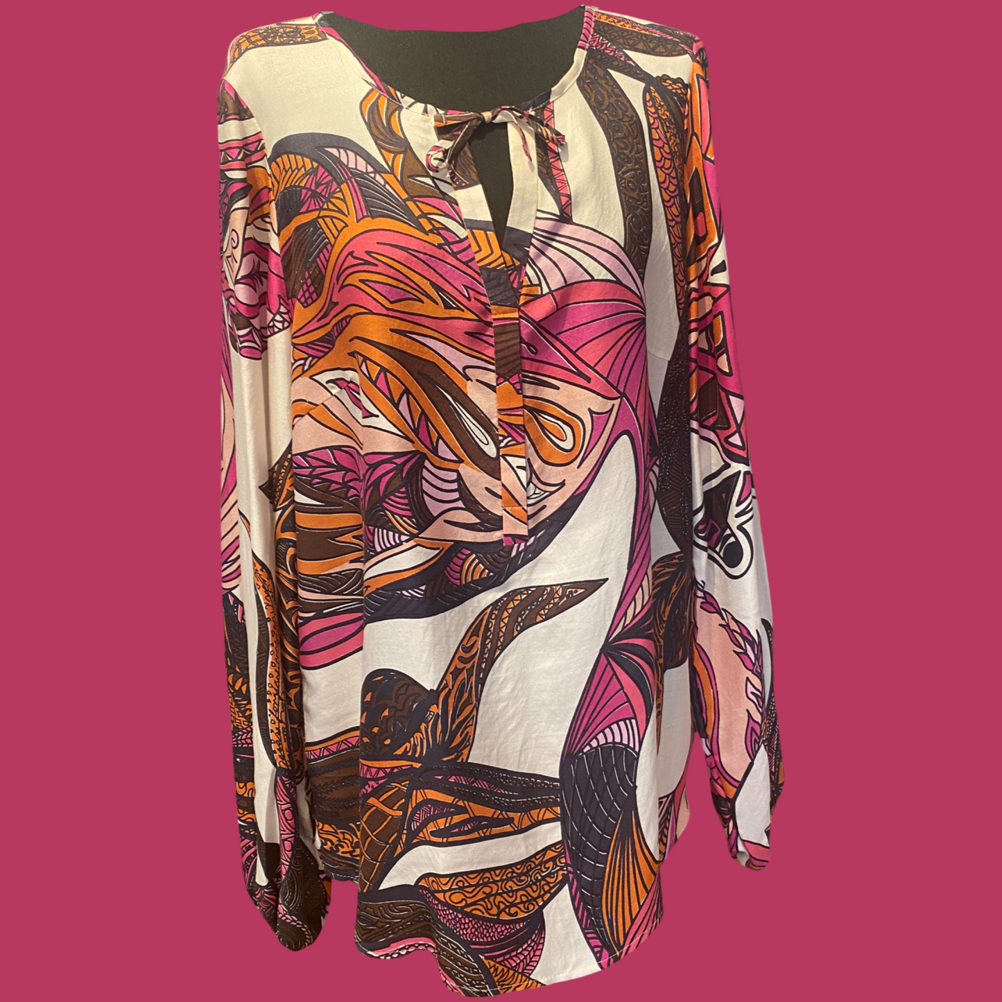 „FLAMINGO GARDEN Seiden-Tunika, pink & mauve & orange, Unikat