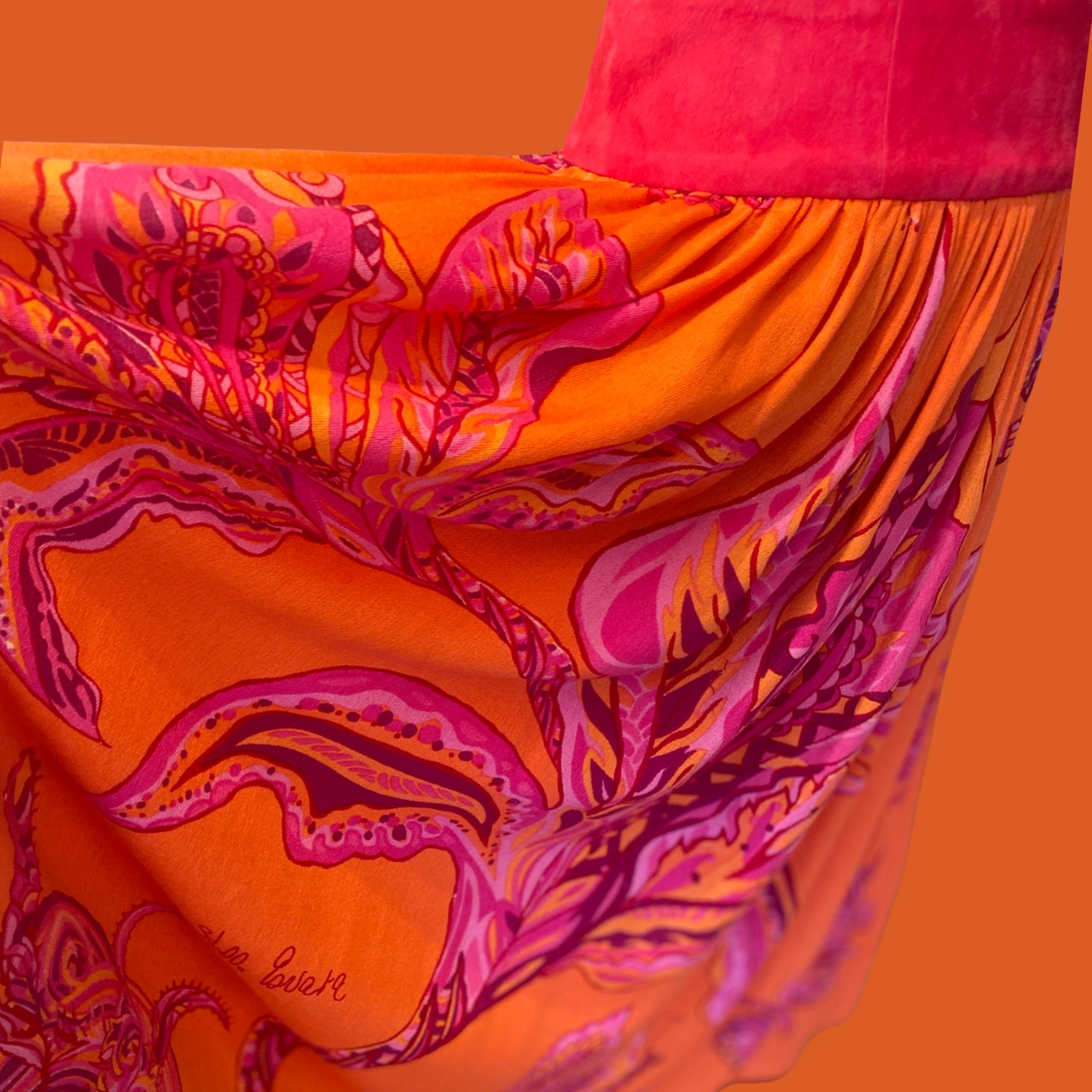 SOUL FLOWERS Maxi-Rock, orange & pink, Wolle-Seide, Unikat