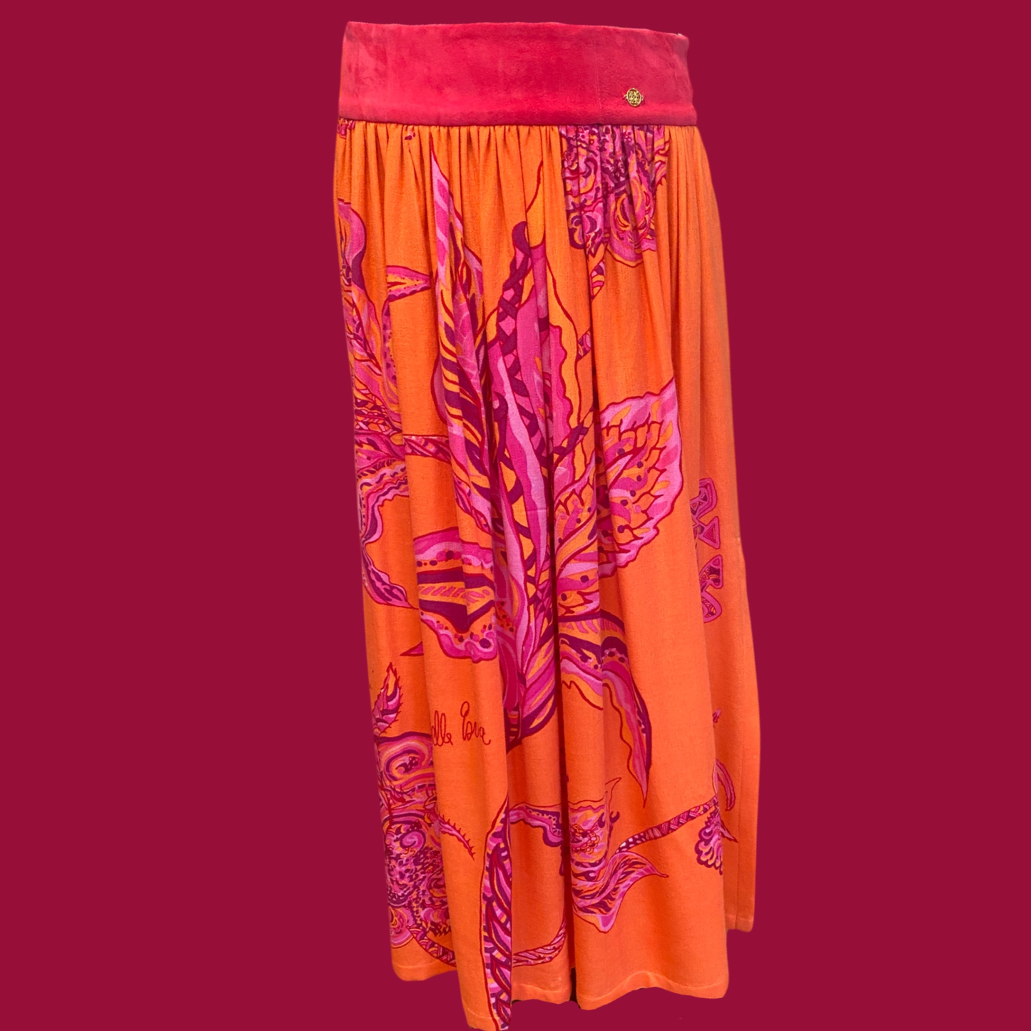 SOUL FLOWERS Maxi-Rock, orange & pink, Wolle-Seide, Unikat