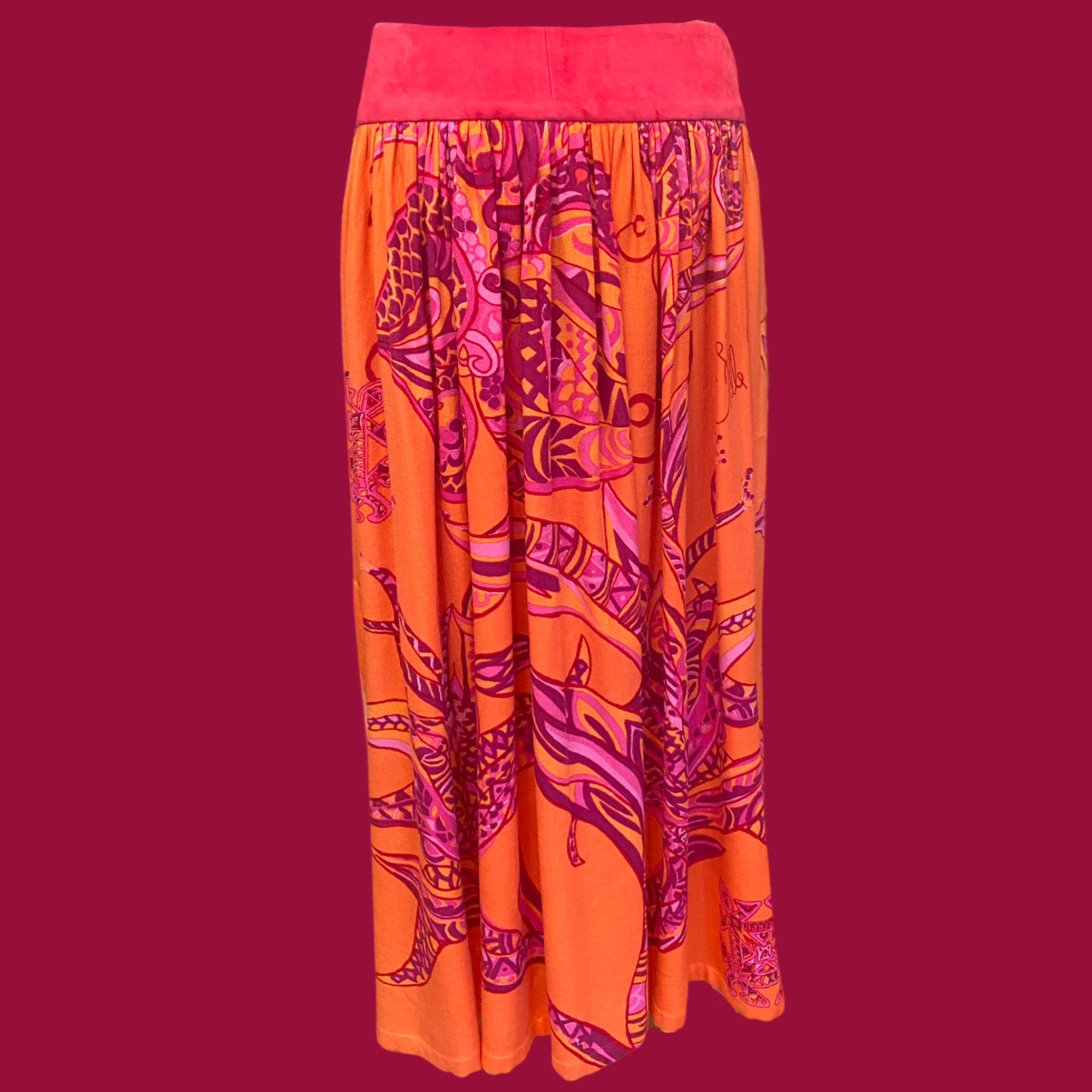 SOUL FLOWERS Maxi-Rock, orange & pink, Wolle-Seide, Unikat