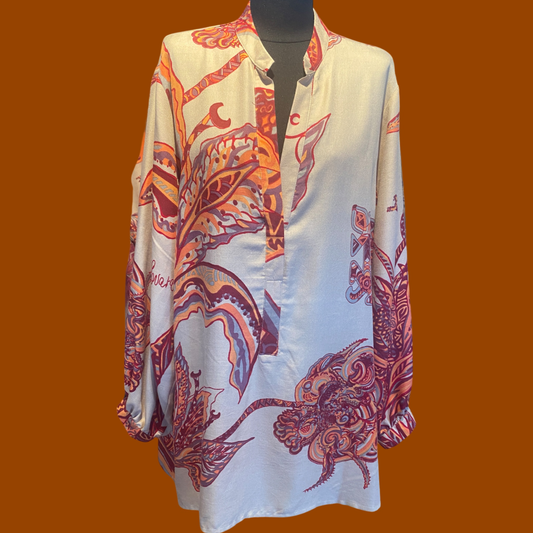 SOUL FLOWERS Wolle&Seiden Winter Hemdbluse, beige&Orange&Rost, UNIKAT!