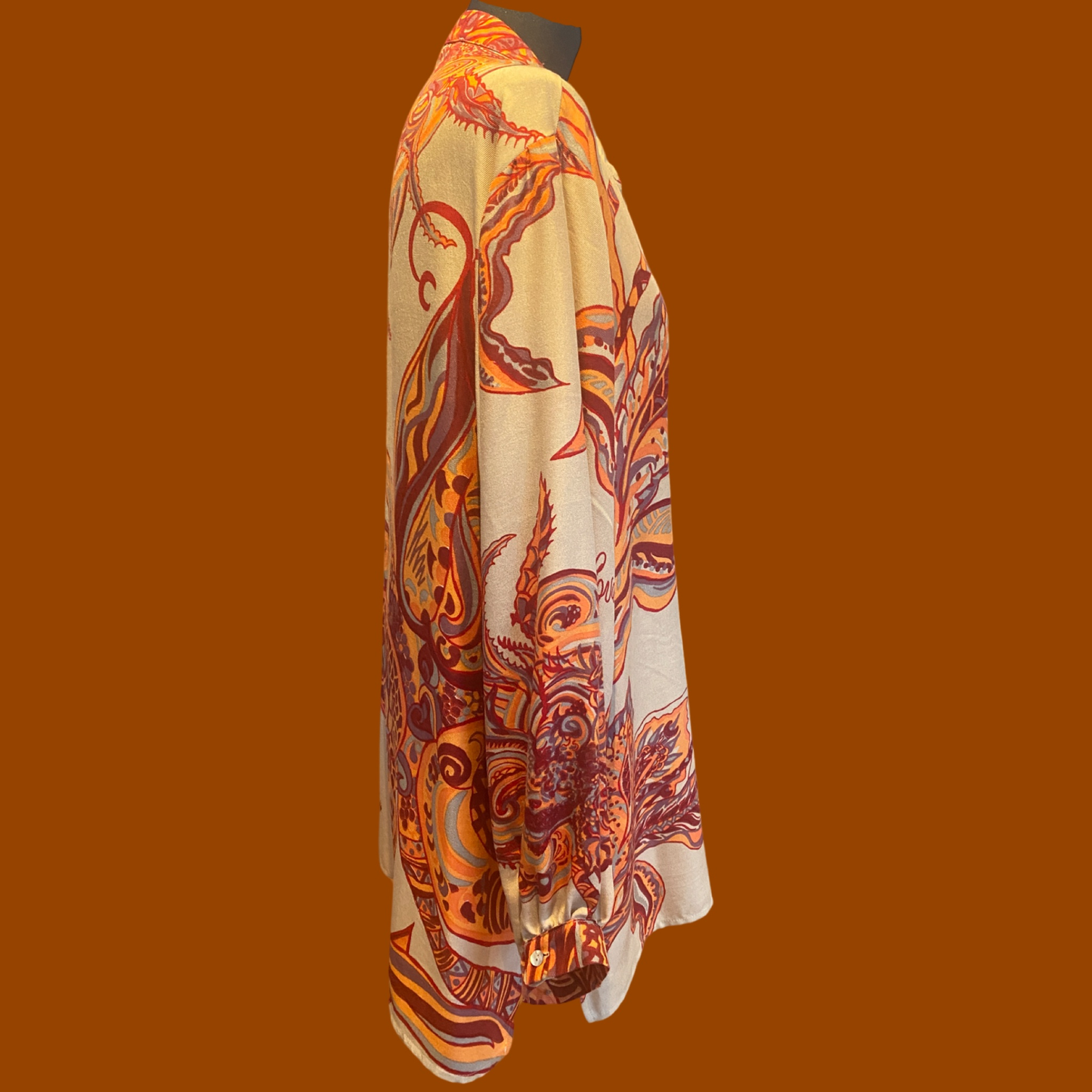 SOUL FLOWERS Wolle&Seiden Winter Hemdbluse, beige&Orange&Rost, UNIKAT!