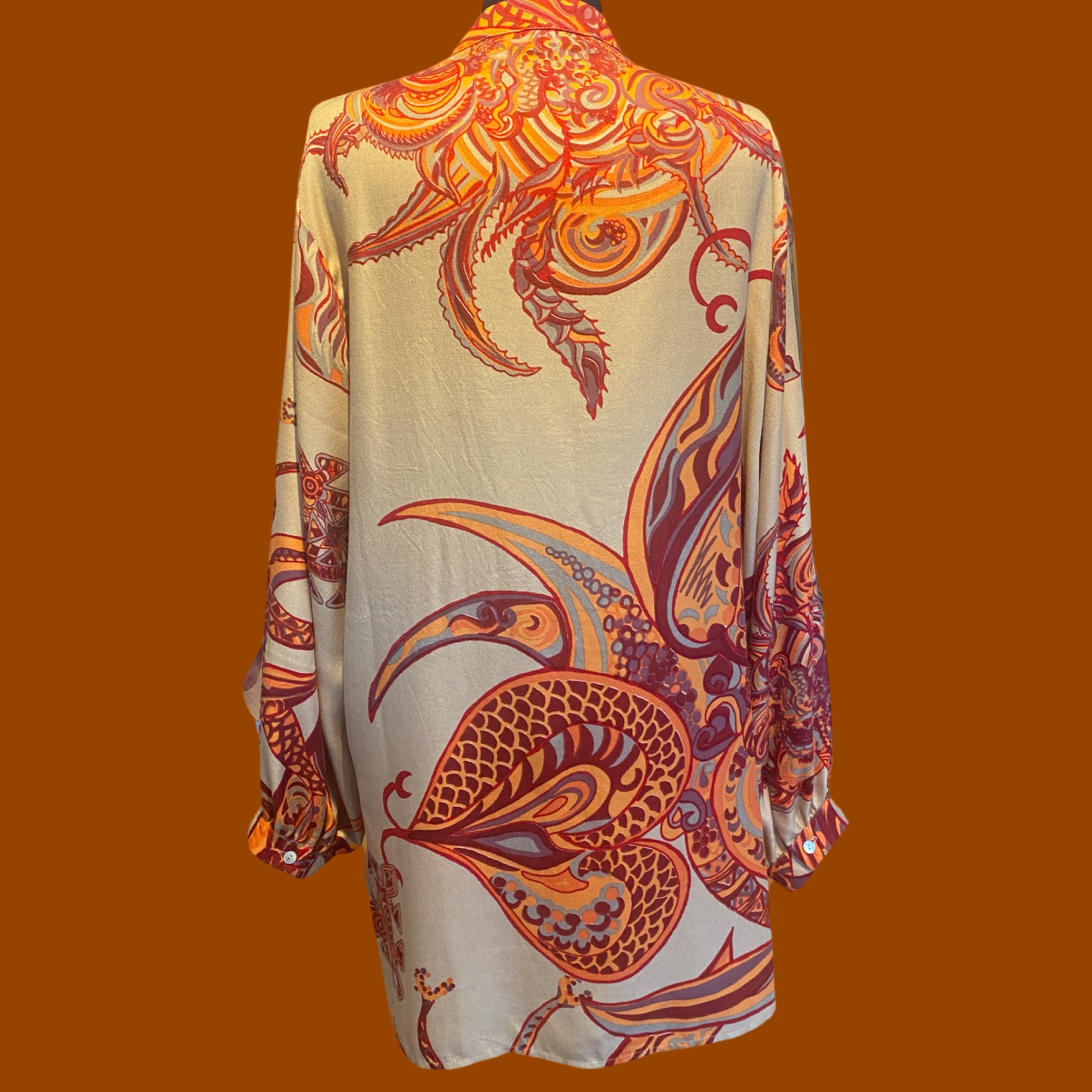 SOUL FLOWERS Wolle&Seiden Winter Hemdbluse, beige&Orange&Rost, UNIKAT!