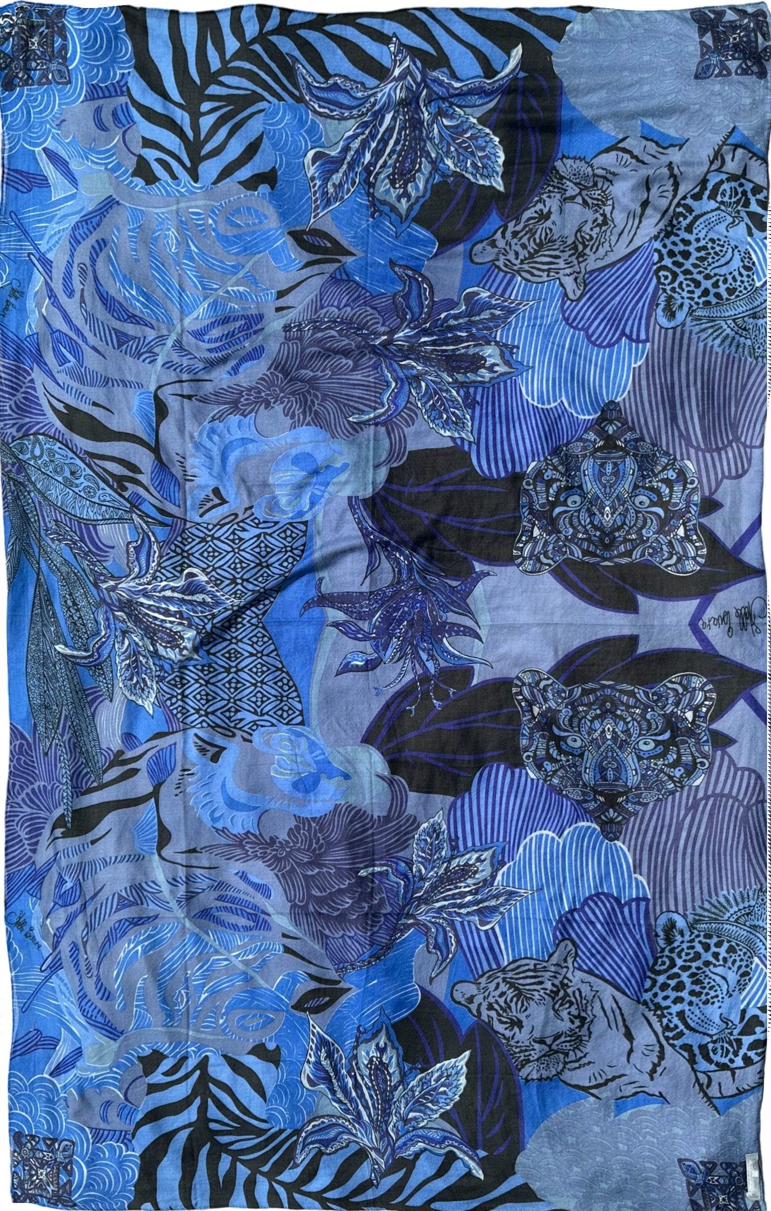 Schal WILD FAMILY BONDS leichter Kaschmir, blau & schwarz, Limitiert 5