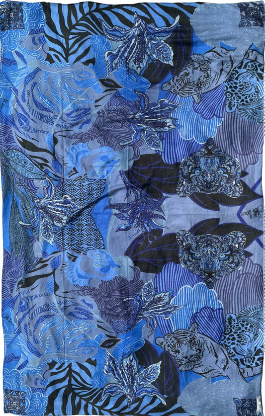 Schal WILD FAMILY BONDS leichter Kaschmir, blau & schwarz, Limitiert 5