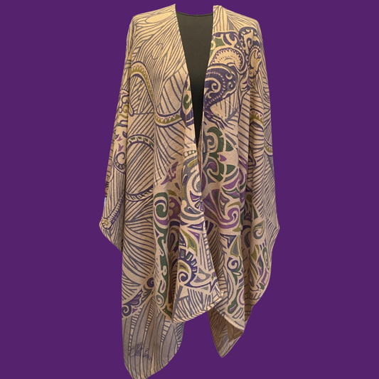 Cape JUNGLE LOVE Kaschmir Stola, olive & taupe, Unikat | STELLA ESVARA