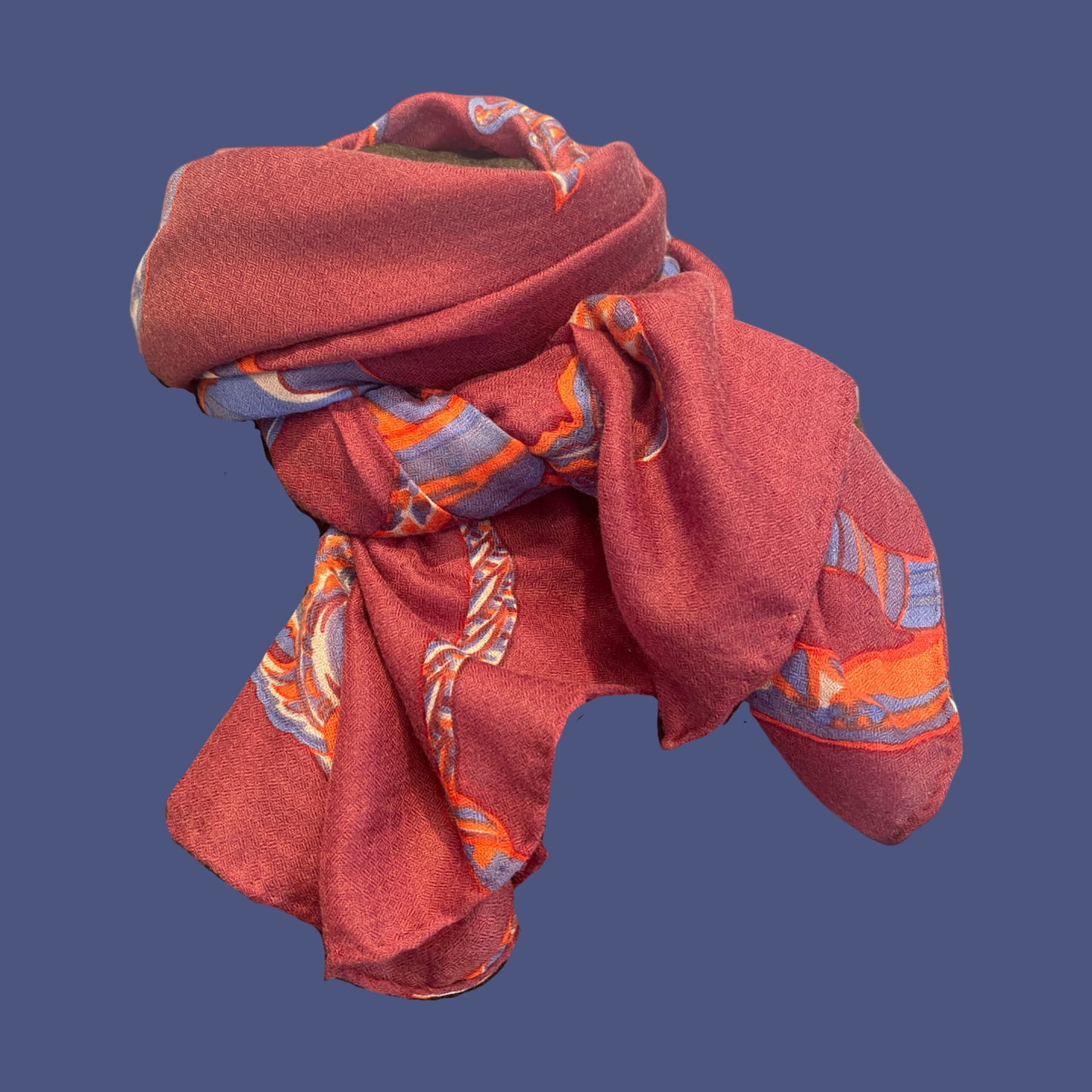 SOUL FLOWERS leichter Kaschmirschal, marsala & blue & orange, Ltd 5