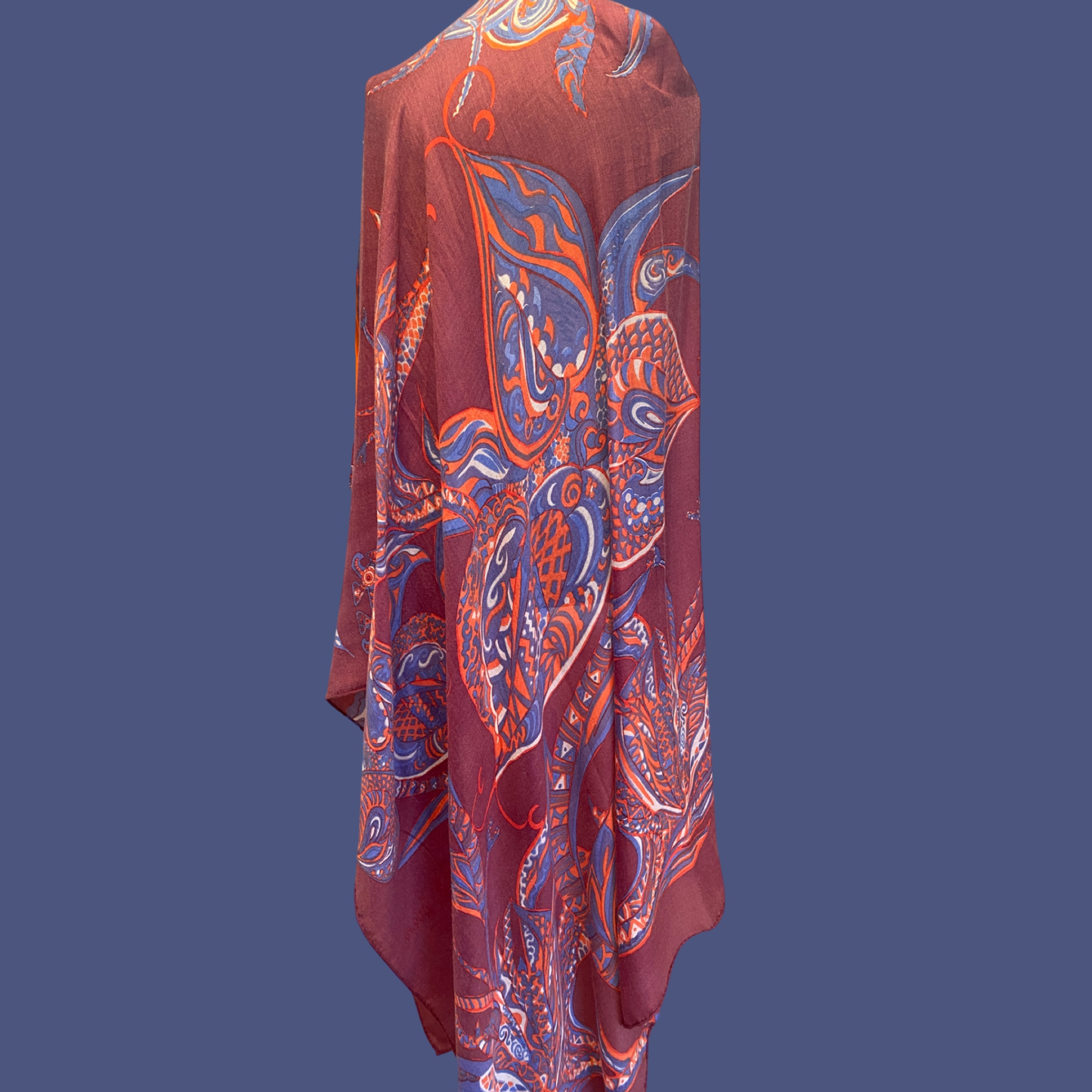 SOUL FLOWERS leichter Kaschmirschal, marsala & blue & orange, Ltd 5