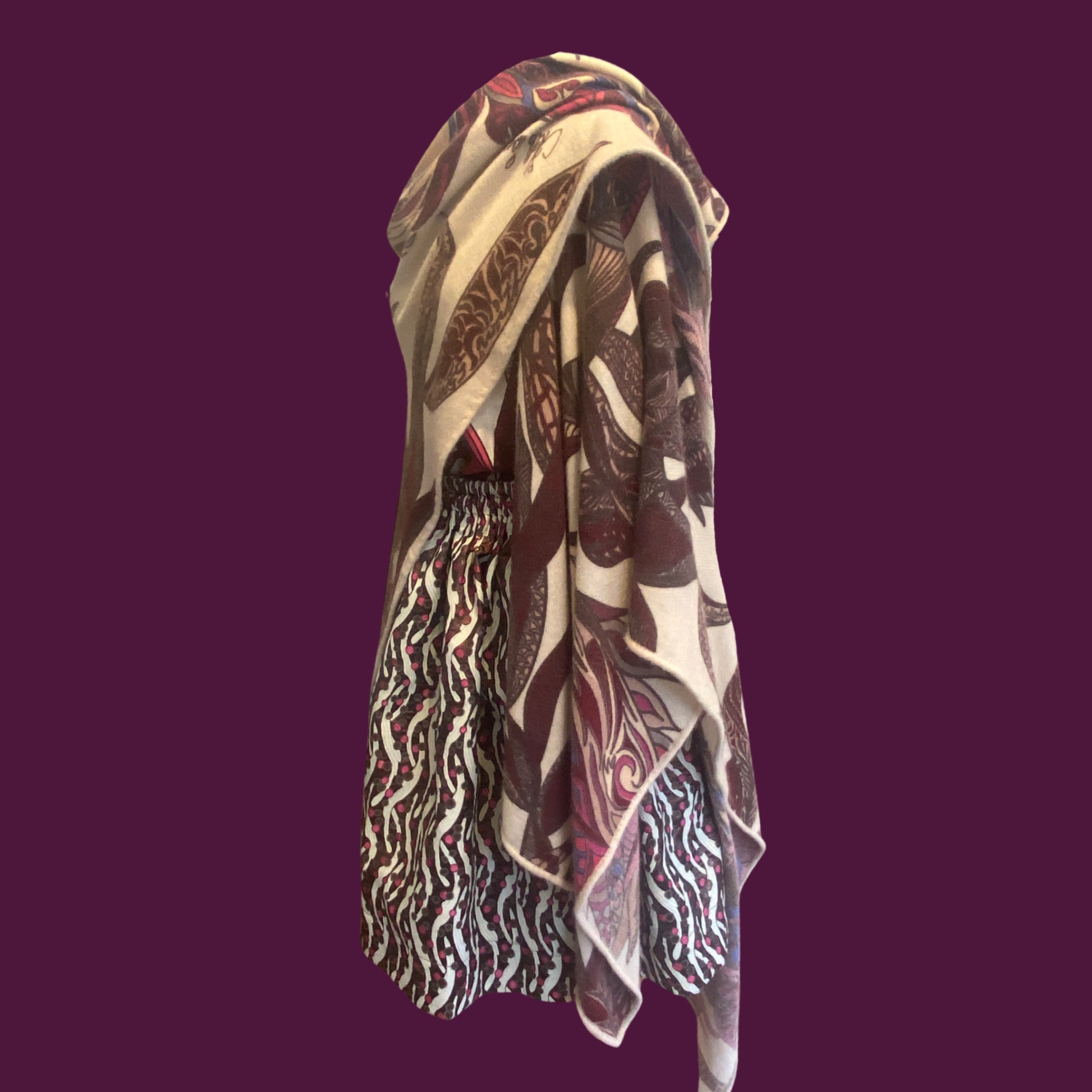 FLAMINGO GARDEN Baby-Kaschmir Cape/Stola, pink&blue on light beige