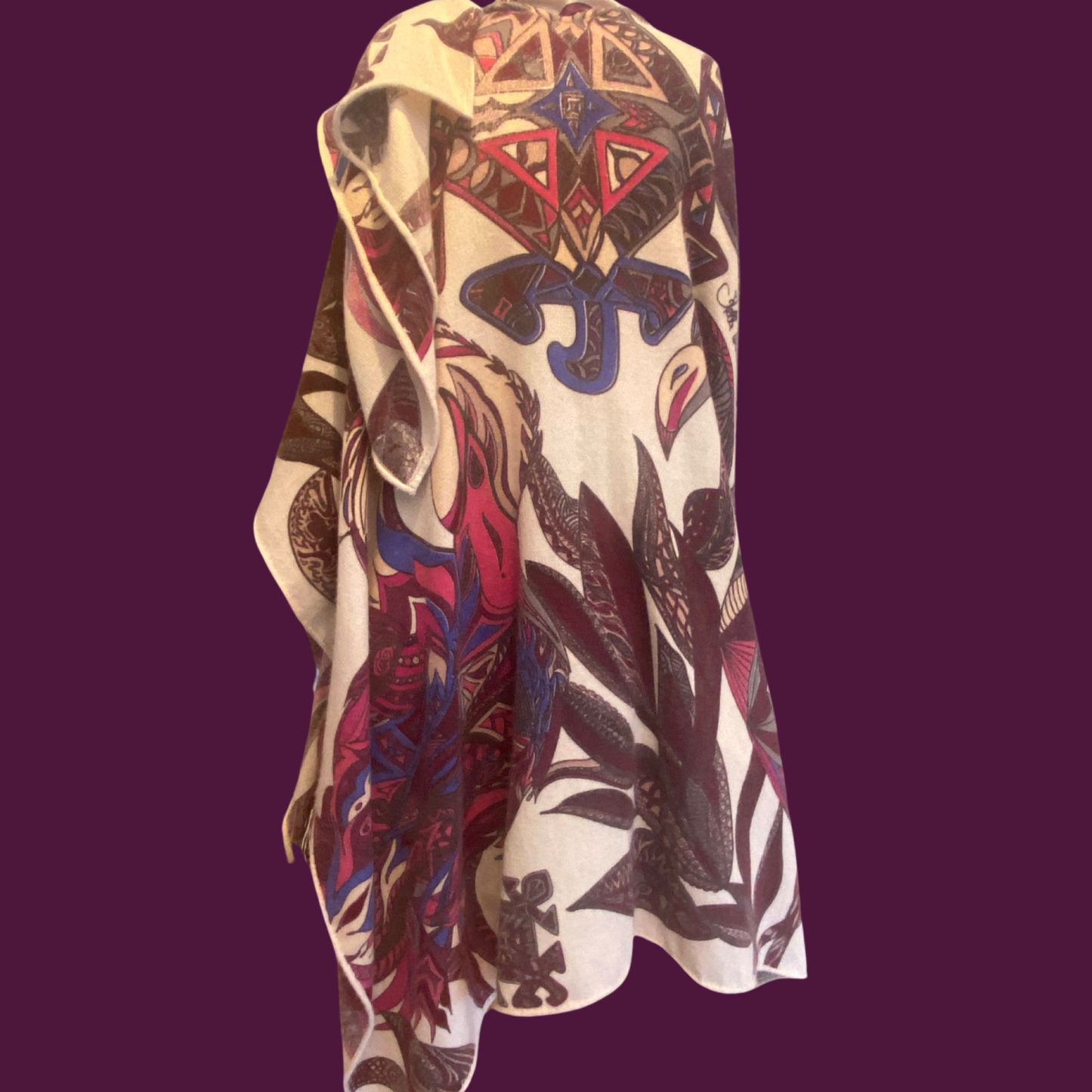 FLAMINGO GARDEN Baby-Kaschmir Cape/Stola, pink&blue on light beige