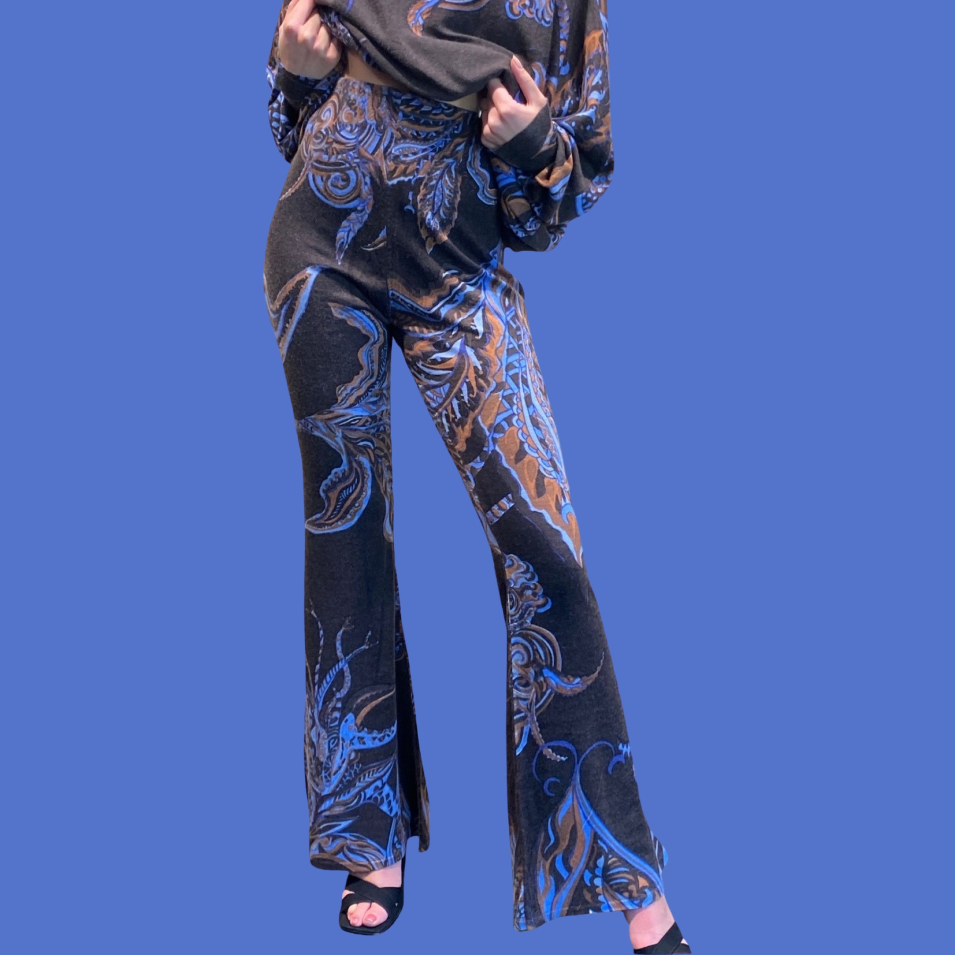 Hose SOUL FLOWERS Feinstrick-Kaschmir mit Schlag, Braun&blau, Limited3