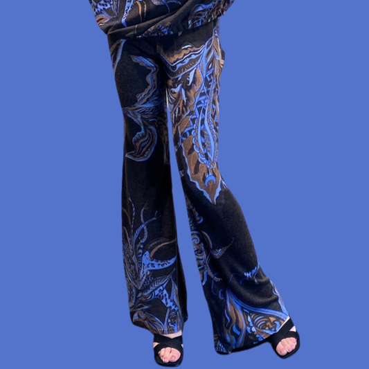 Hose SOUL FLOWERS Feinstrick-Kaschmir mit Schlag, Braun&blau, Limited3