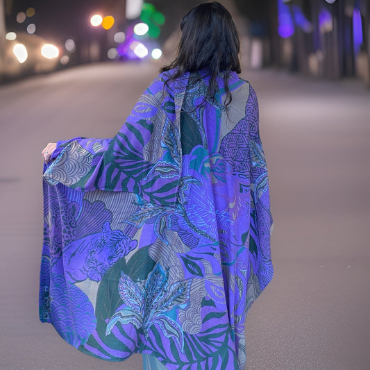 WILD FAMILY BONDS Kaschmir Cape/Stola, purple & green, Limited Edition #5