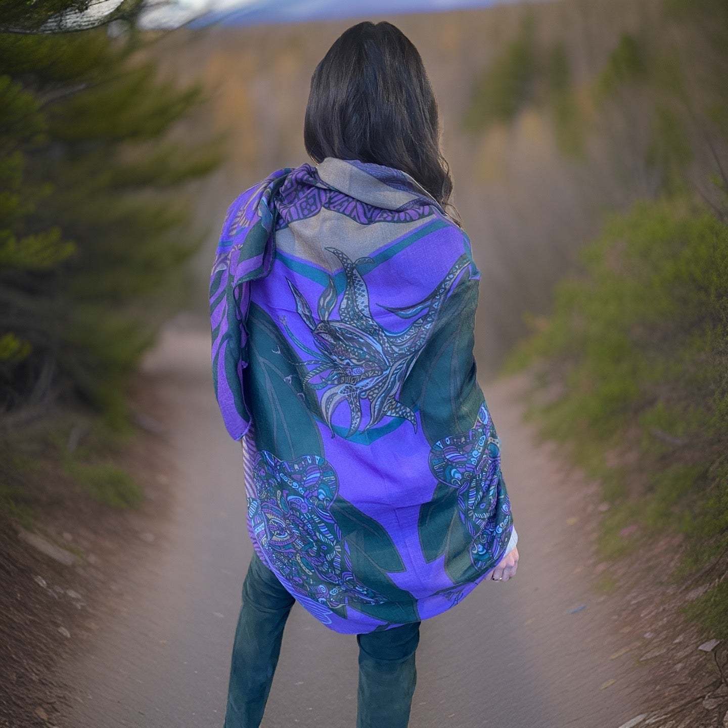 Schal WILD FAMILY BONDS, leichter Kaschmir, beige&lila& green, Ltd. #5