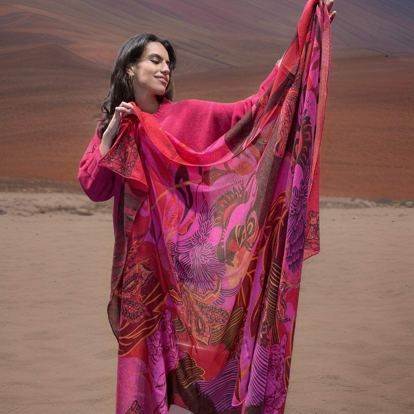 WILD FAMILY BONDS leichter Kaschmirschal, marsala red&pink, Ltd. 5 St.