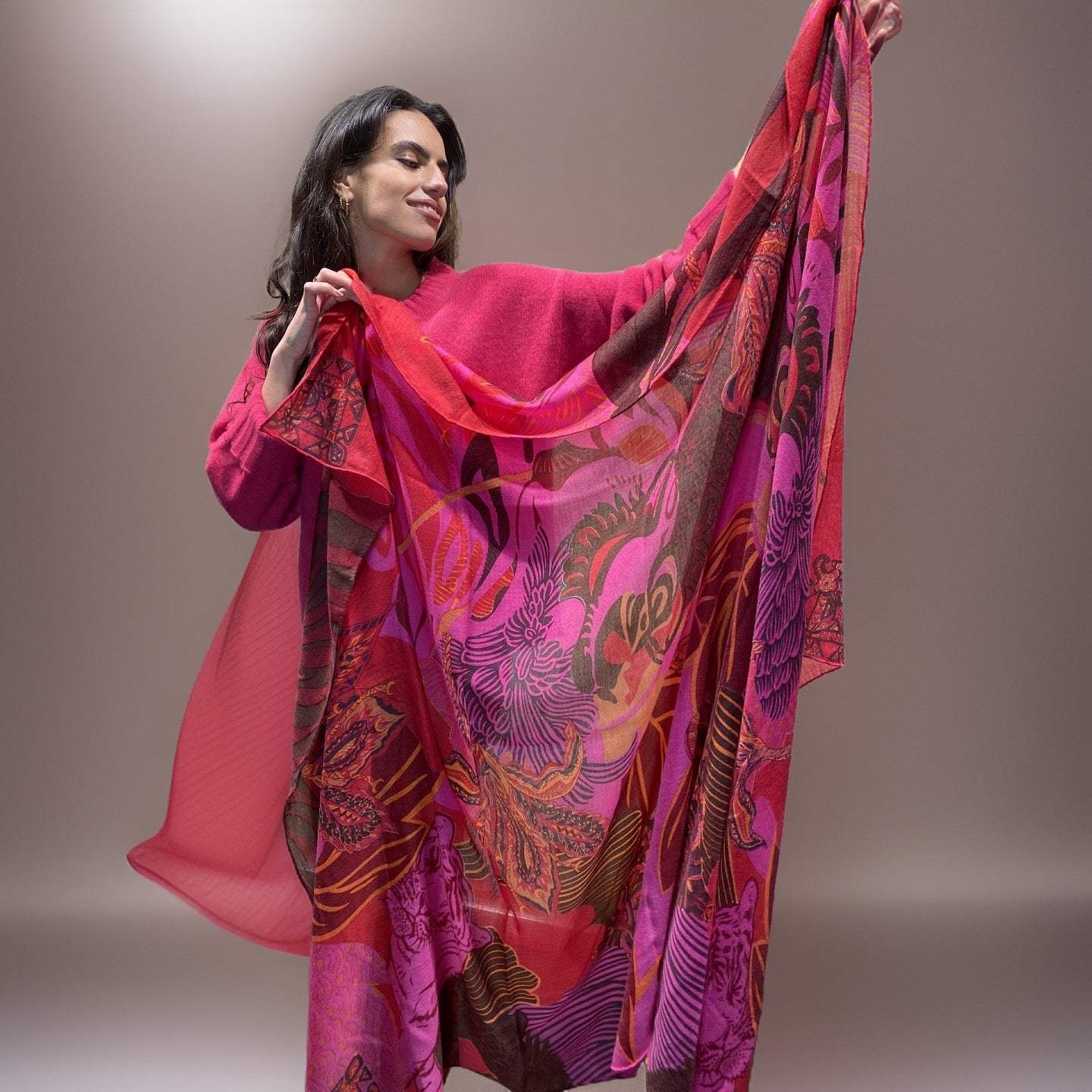 WILD FAMILY BONDS leichter Kaschmirschal, marsala red&pink, Ltd. 5 St.