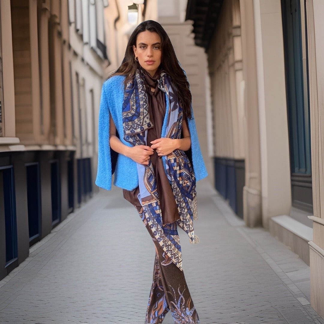 Hose SOUL FLOWERS Feinstrick-Kaschmir mit Schlag, Braun&blau, Limited3