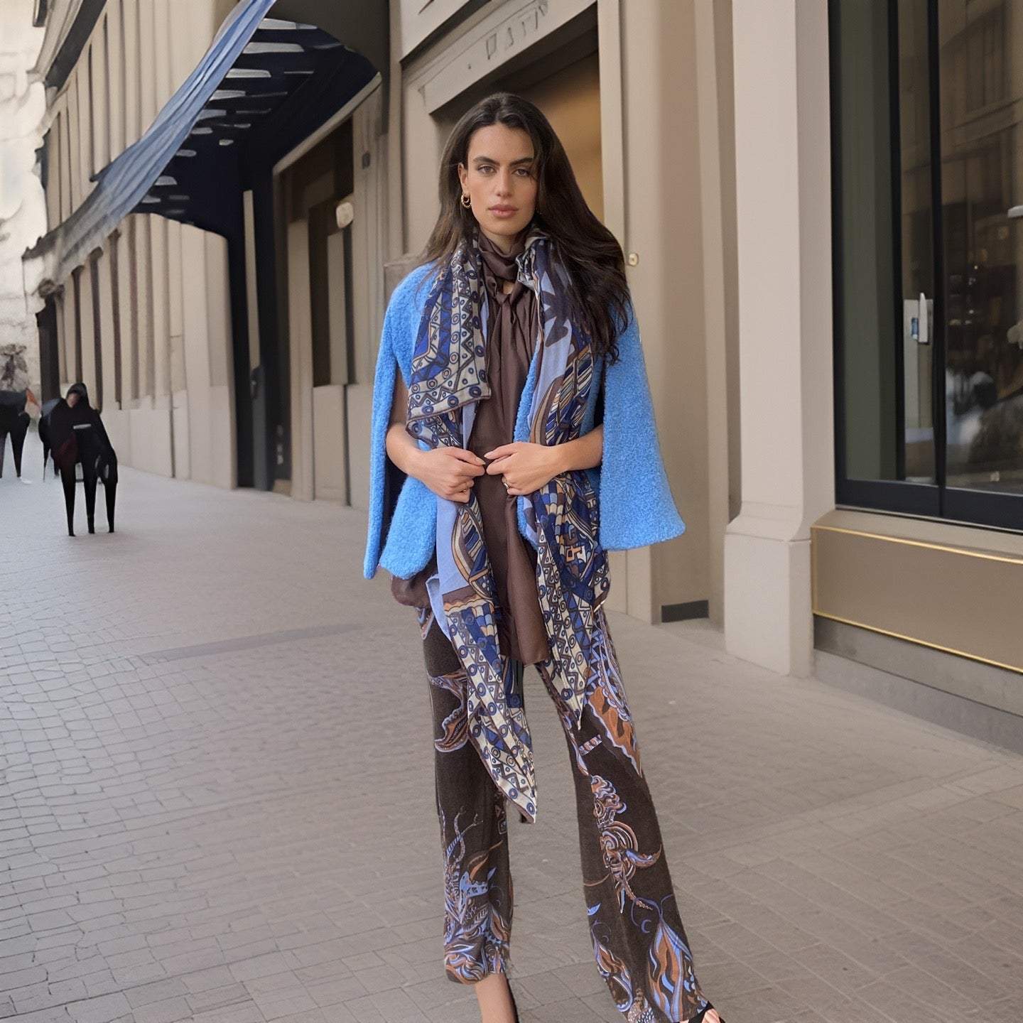 Hose SOUL FLOWERS Feinstrick-Kaschmir mit Schlag, Braun&blau, Limited3