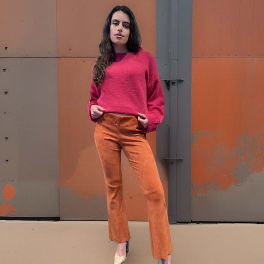 Lederhose mit Schlag, Stretch-Lammleder, Zimt, Maßkonfektion, waschbar