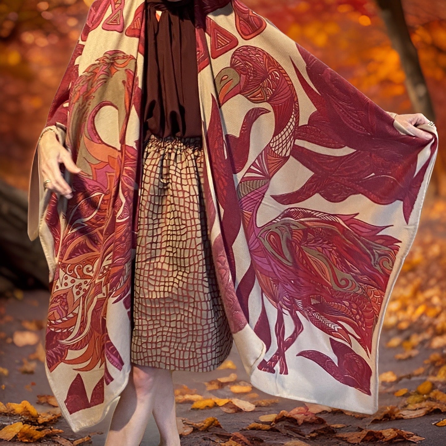 Brokat Seiden Rock - Reptile - burgundy/beige