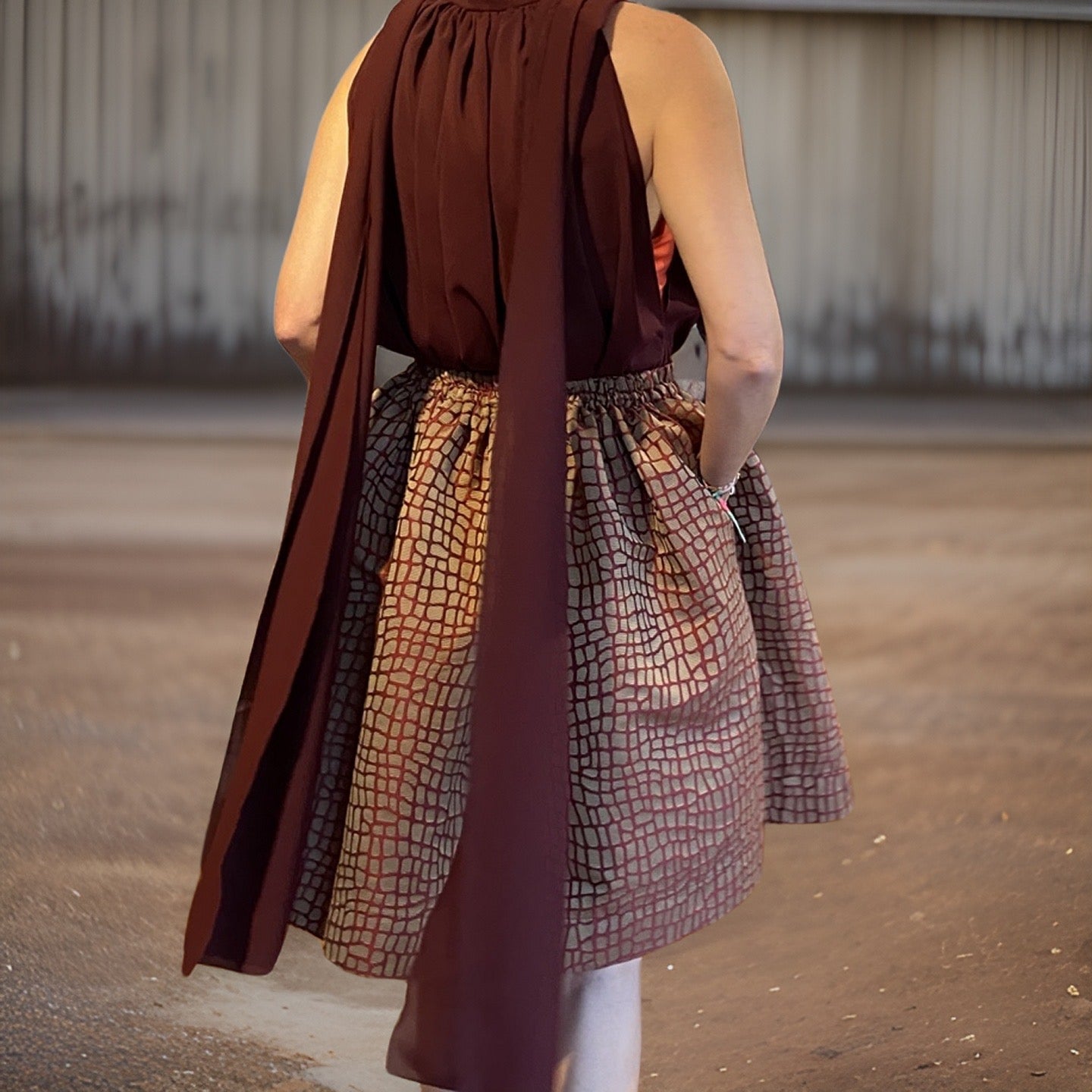 Brokat Seiden Rock - Reptile - burgundy/beige