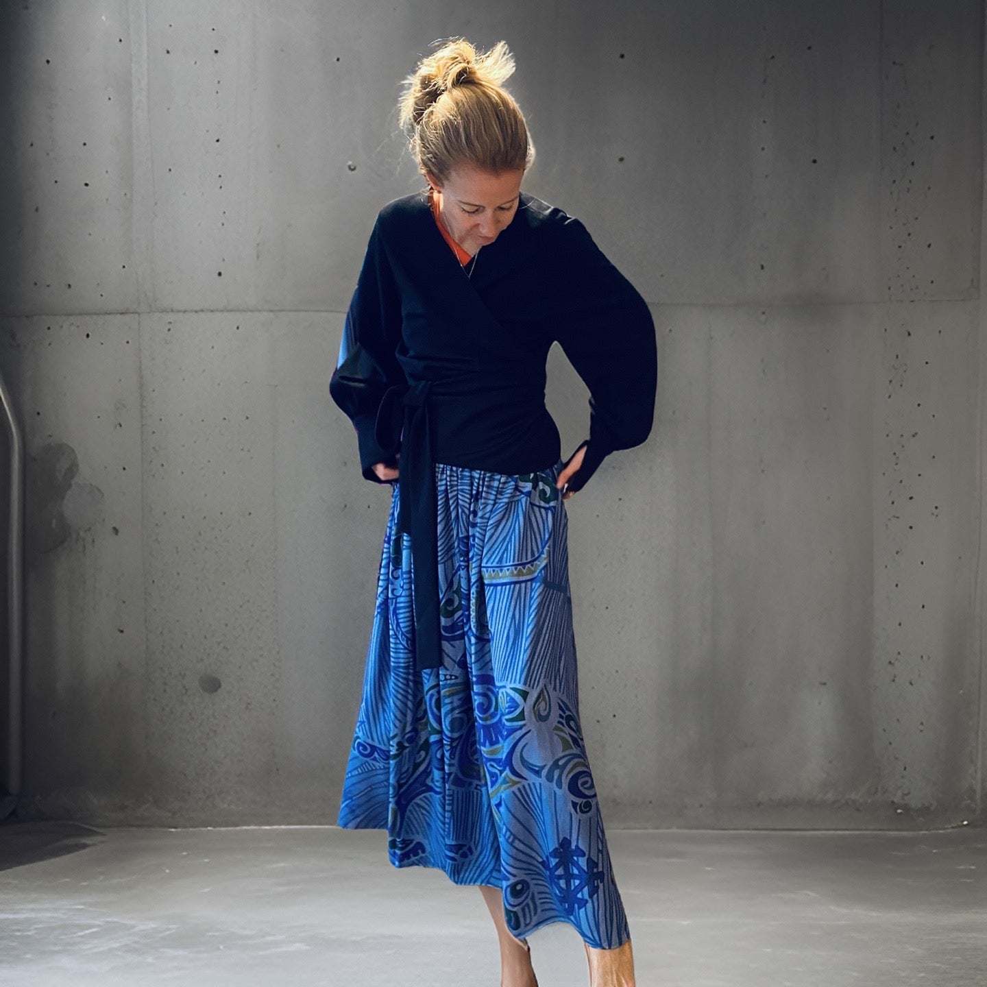 Maxi-Rock JUNGLE LOVE, Seide, blue & green, handmade, limitiert 2 St.