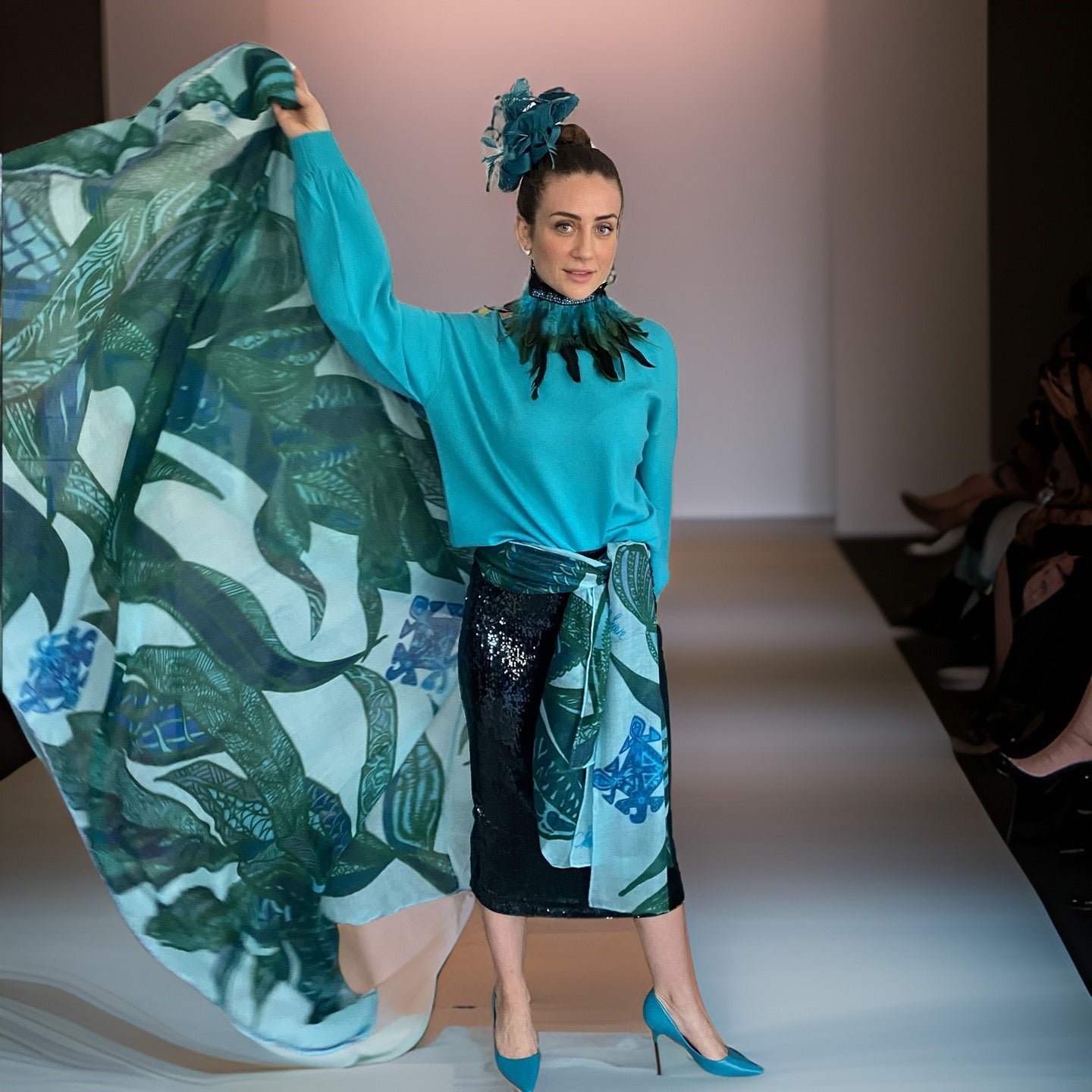 SOUL LEAVES Changra Kaschmir Schal/Stola, blau & Türkis & grün