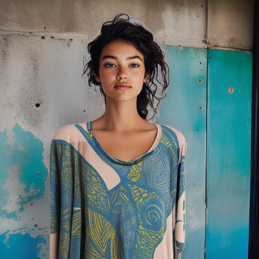 SOUL LEAVES Fein-Strick Kaschmir & Seide Poncho, bedruckt, UNIKAT