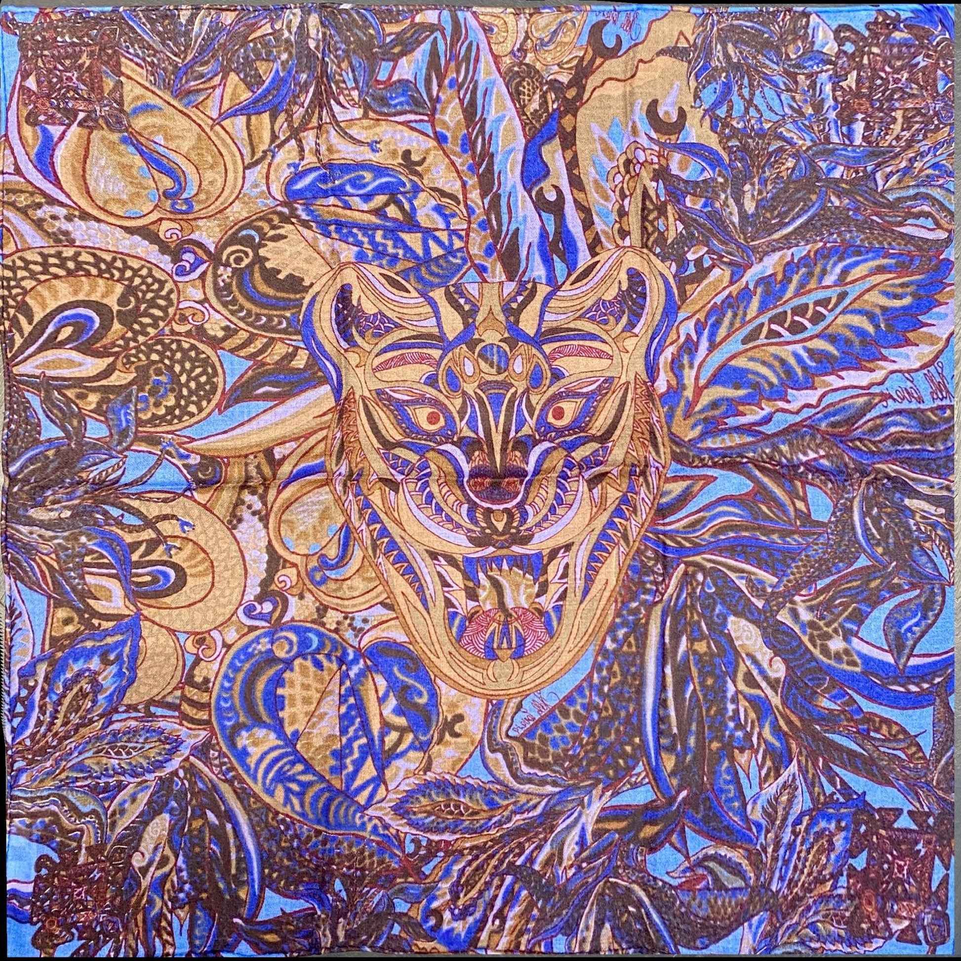 Tuch CHEETAH Kaschmir Tuch, blau & braun, 80x80cm, Limited Edition 3/5