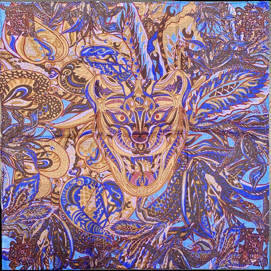 Tuch CHEETAH Kaschmir Tuch, blau & braun, 80x80cm, Limited Edition 3/5