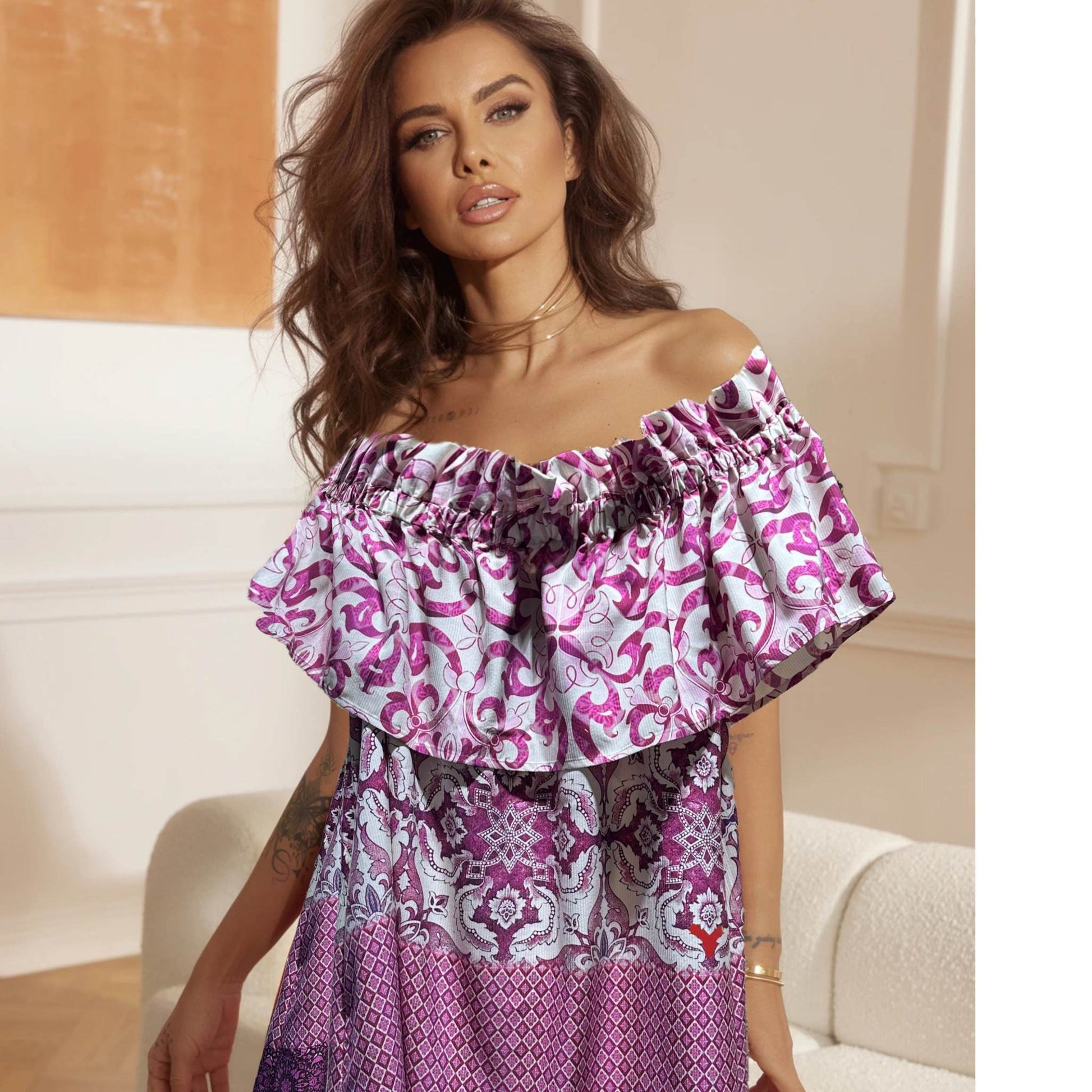 TIMELESS SUSTAINABLE COLLECTION Carmen Sommerkleid, Majolica Baumwoll-Jaquard, Pink Blossom, M, Unikat