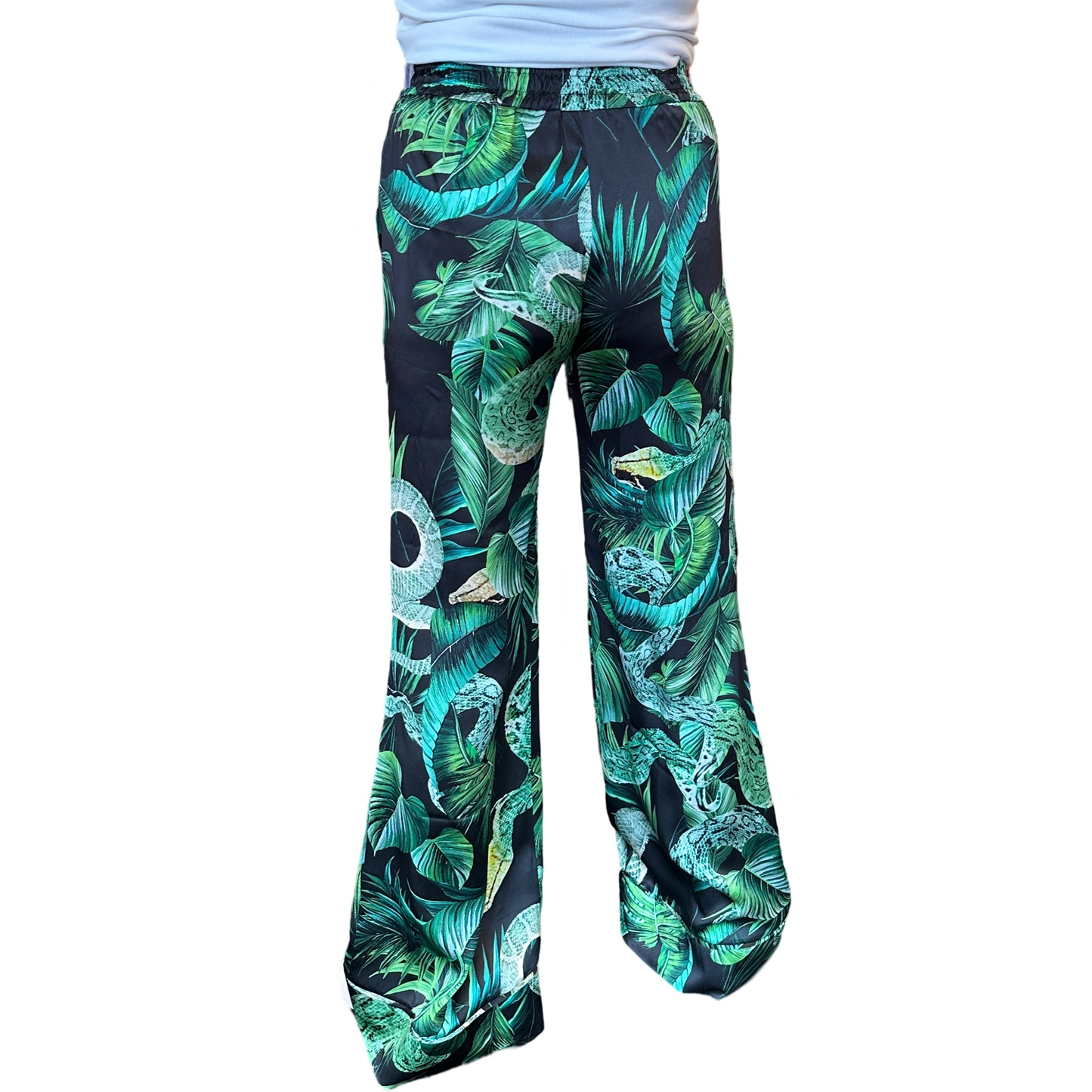 TIMELESS SUSTAINABLE Seidenhose, ausgestelltes Bein, Garden Eden, black