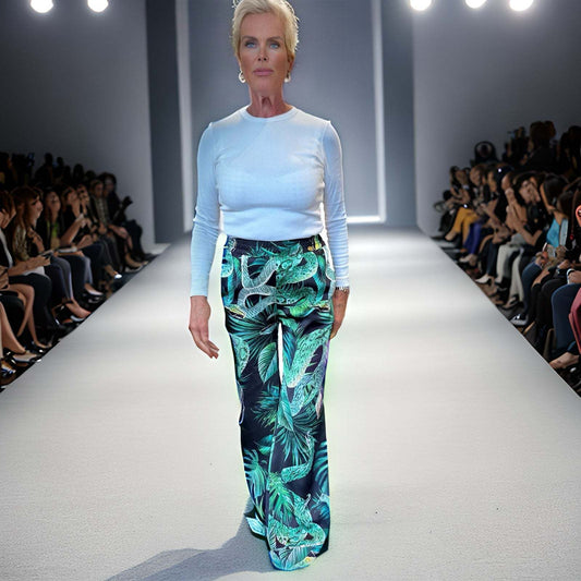 TIMELESS SUSTAINABLE Seidenhose, ausgestelltes Bein, Garden Eden, black